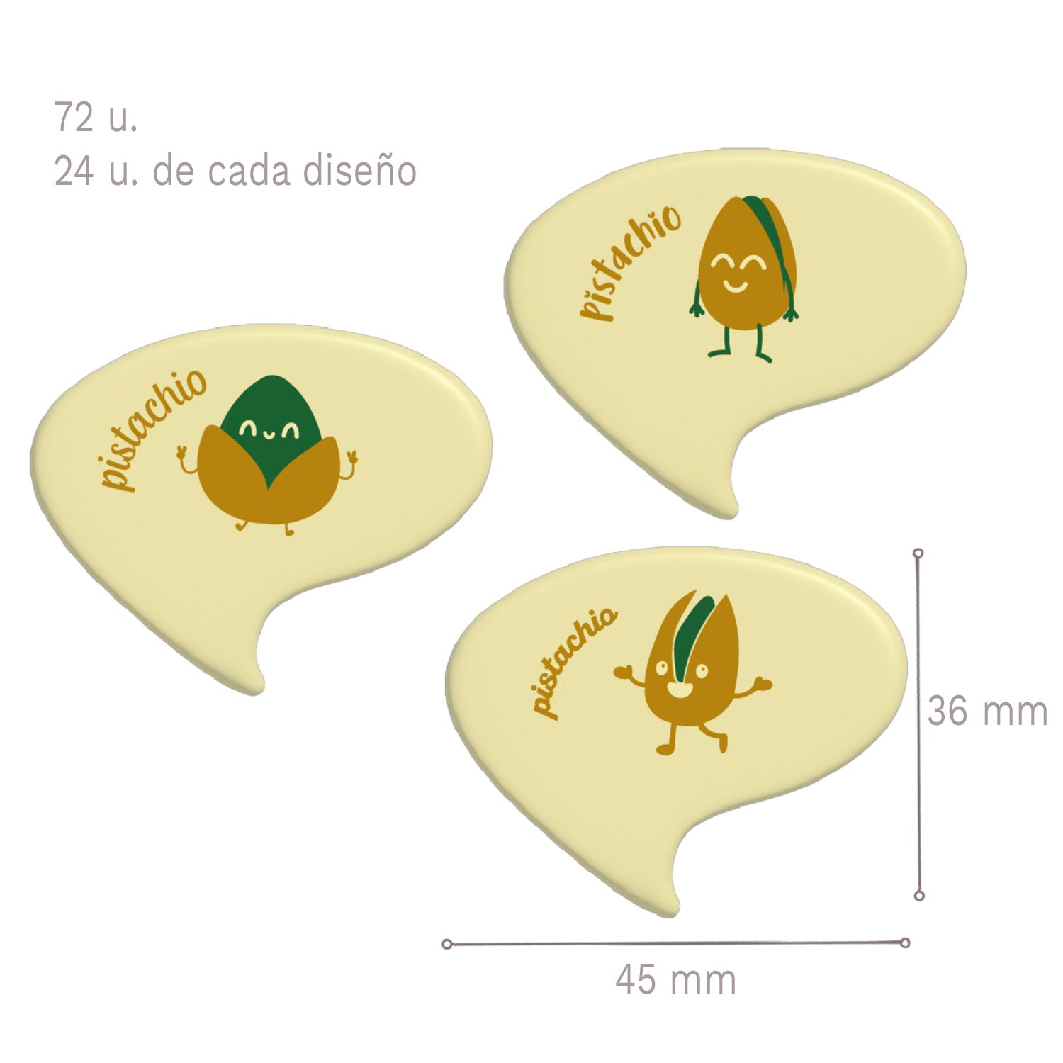 ASSORTIS CHOCO PISTACHE BLANC - 45X36 MM - 72 PCS.