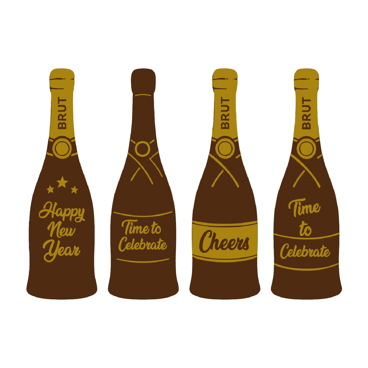 DECORACION CHOCOLATE NEGRO BOTELLA CAVA HAPPY NEW YEAR 48UDS