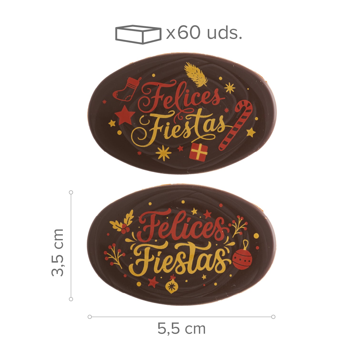 PANNEAU CHOCOLAT NOIR ASSORTI JOYEUSES FÊTES 2 MODÈLES 60 UNITÉS