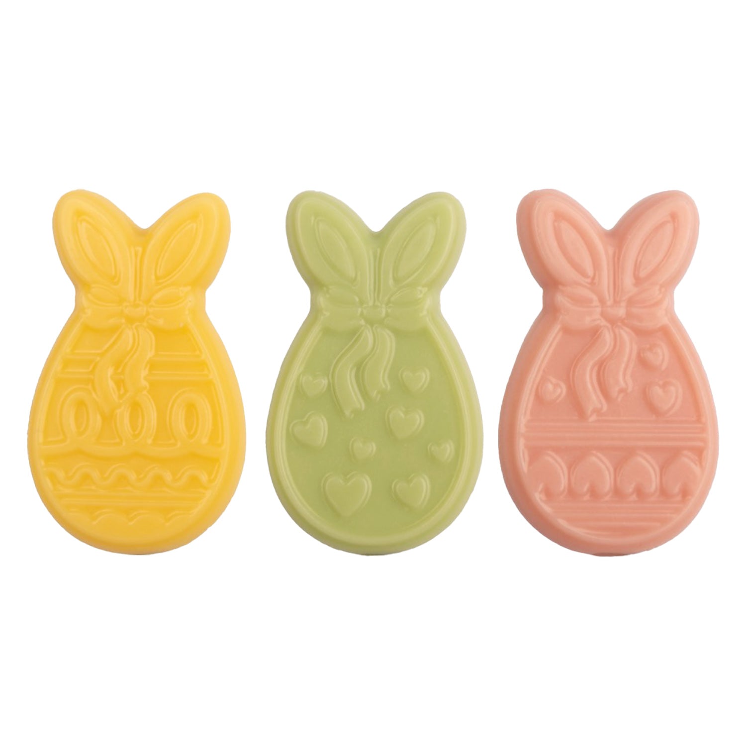 WHITE CHOCO DECOR ASSORT RABBITS PASTEL 3MOD 240PCS