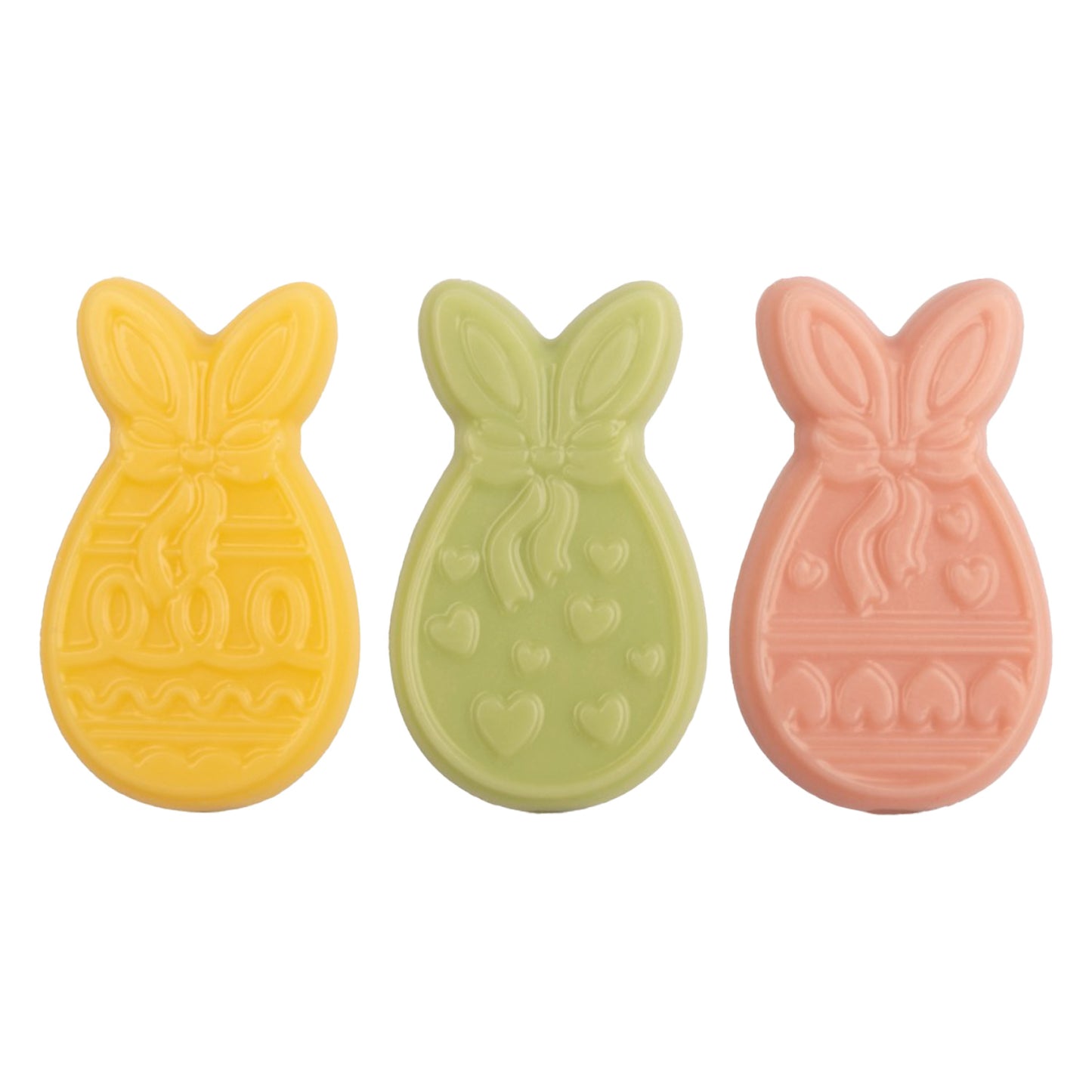 WHITE CHOCO DECOR ASSORT RABBITS PASTEL 3MOD 240PCS