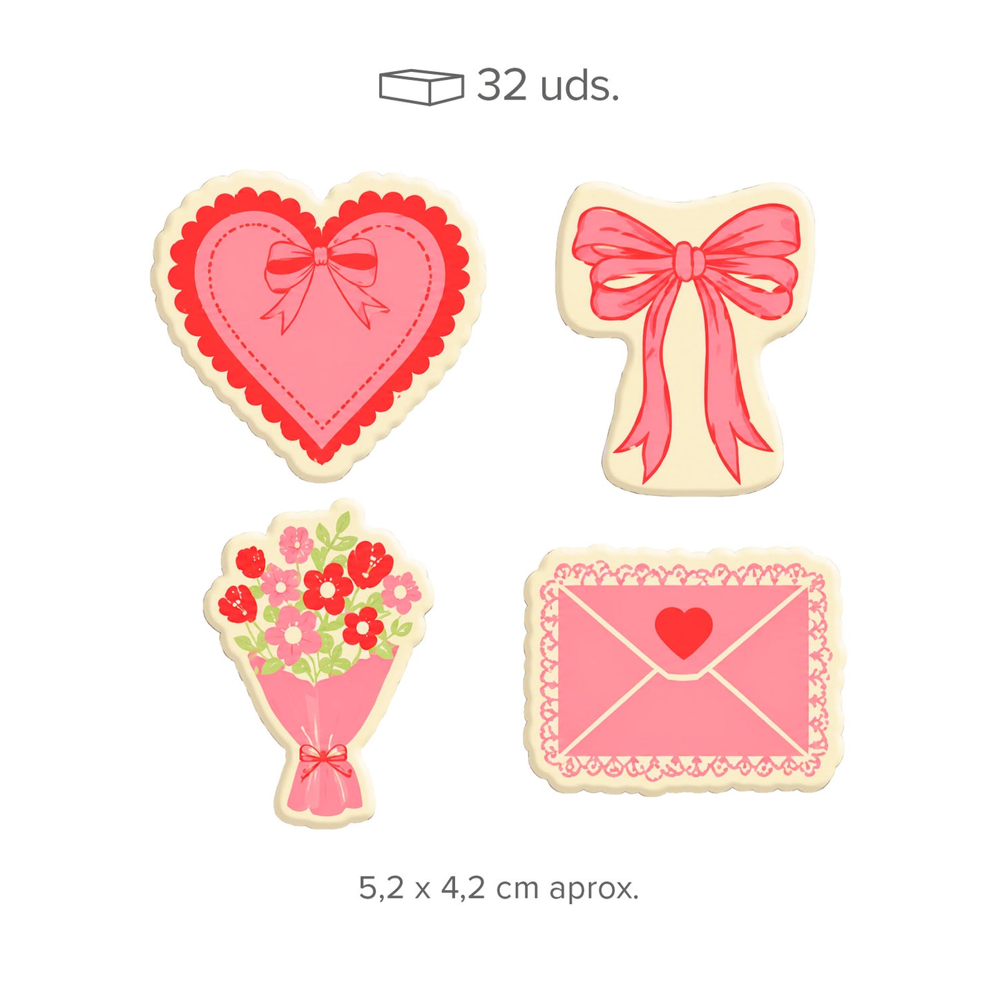 WHITE CHOCOLATE DECORATION ASSORTED SV 4MOD 32 UNITS