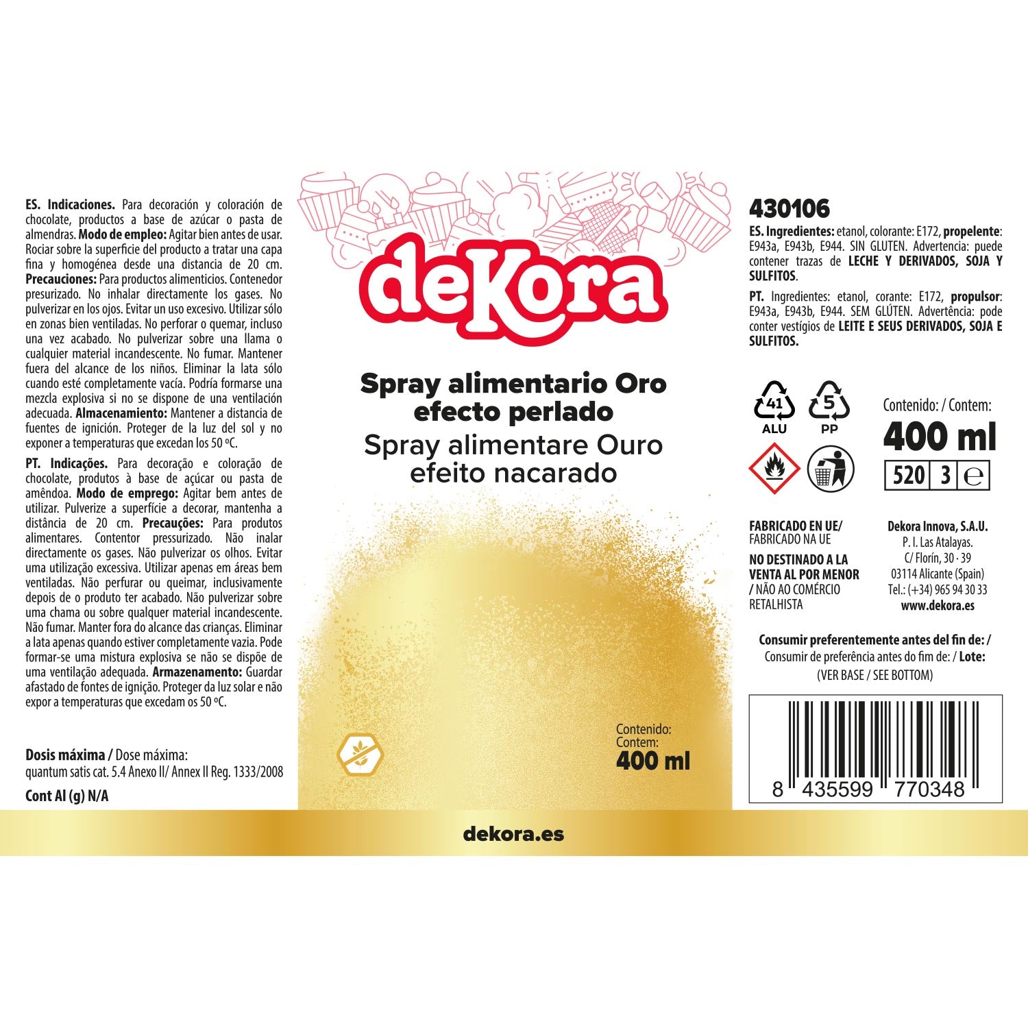 SPRAY COMESTIVEL OURO EFEITO PEROLA 400ML