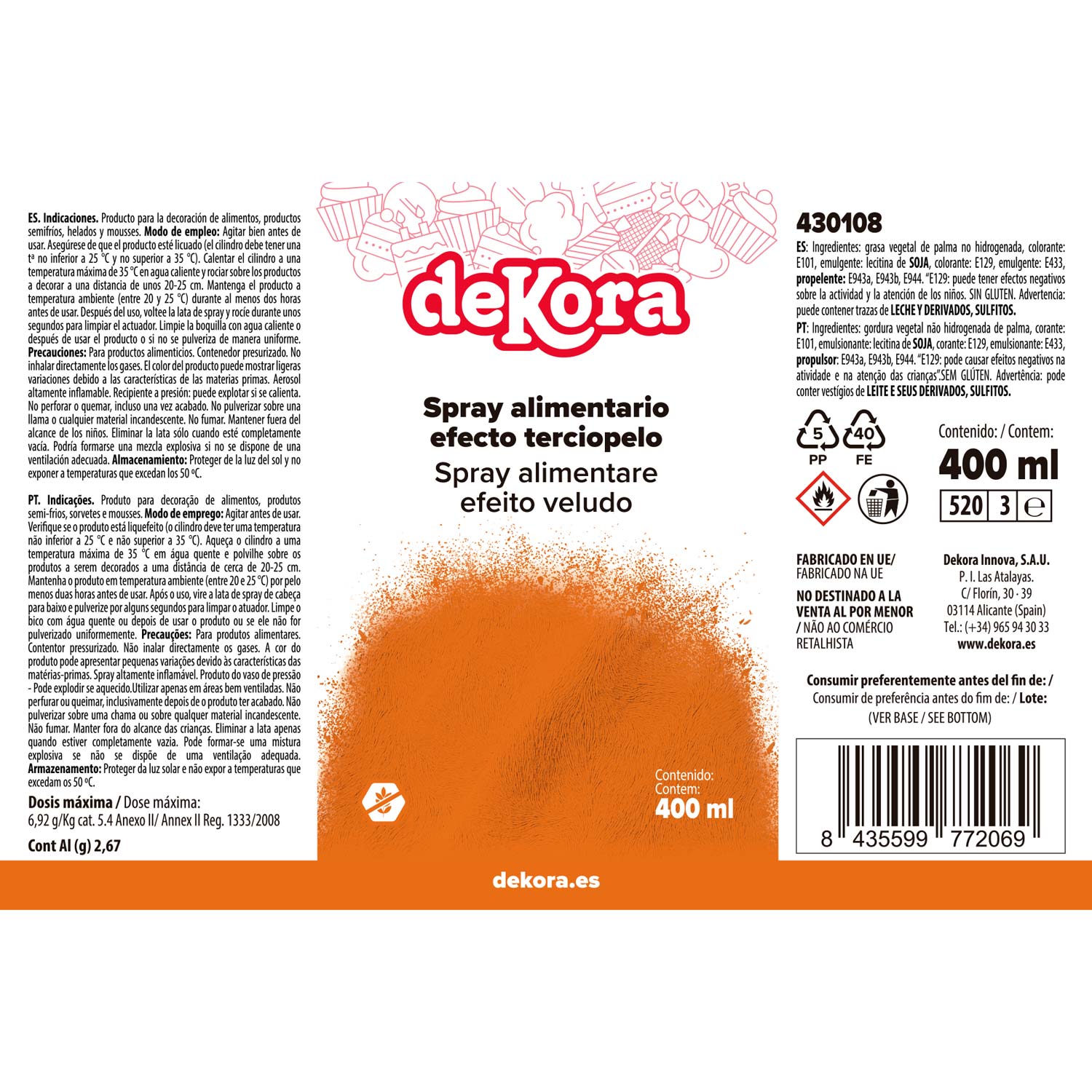 NUOVO SPRAY EFEETTO VELLUTO COLOR ARANCIONE 400ML