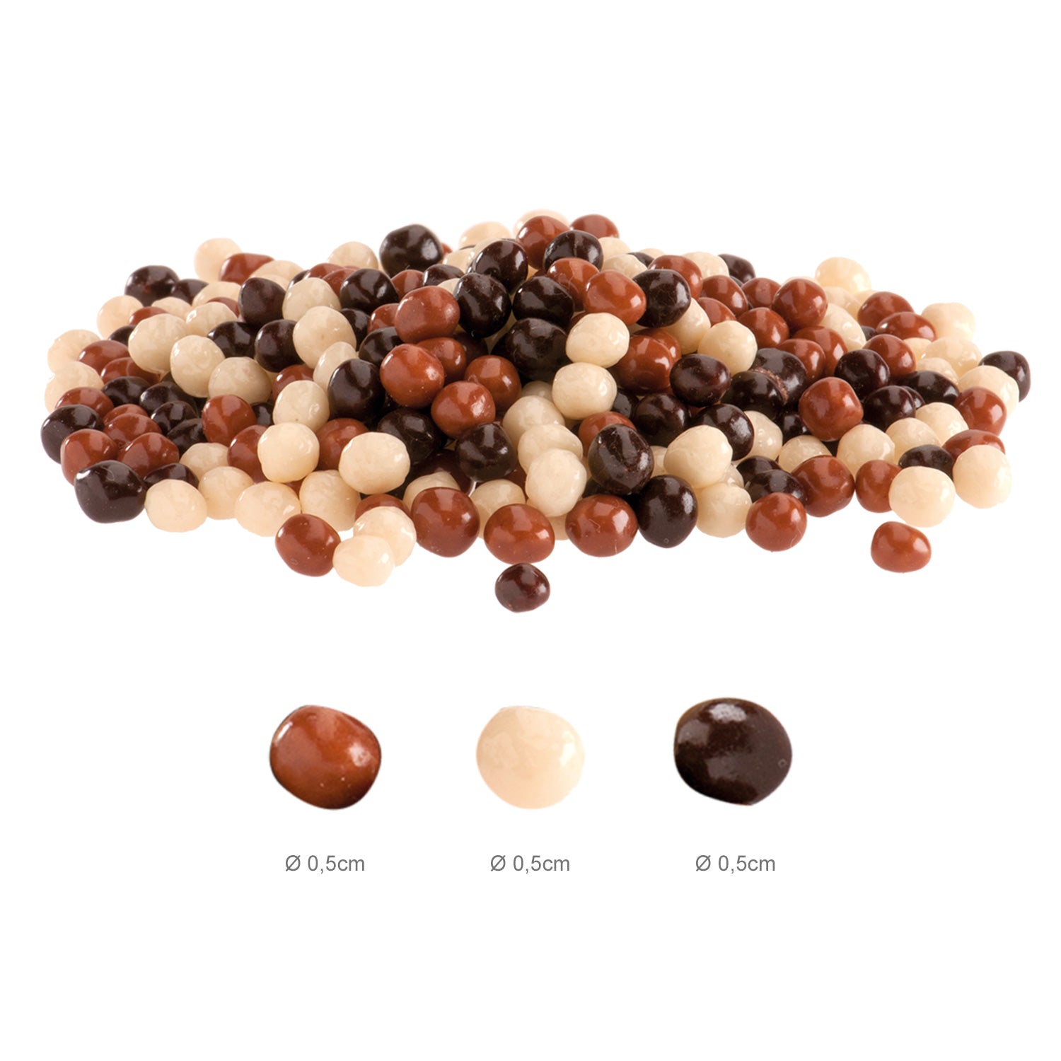 MINI PERLAS CHOCOLATE CRISPY 3 CHOCOLATES Ø 0.5CM 600GR