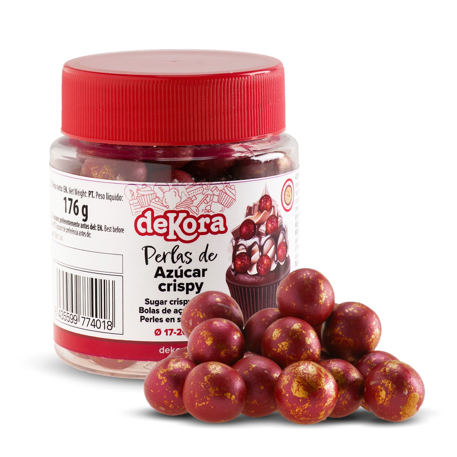 PERLAS DE AZUCAR CRISPY  ROJO Y DORADO Ø1.7-2CM 176GR
