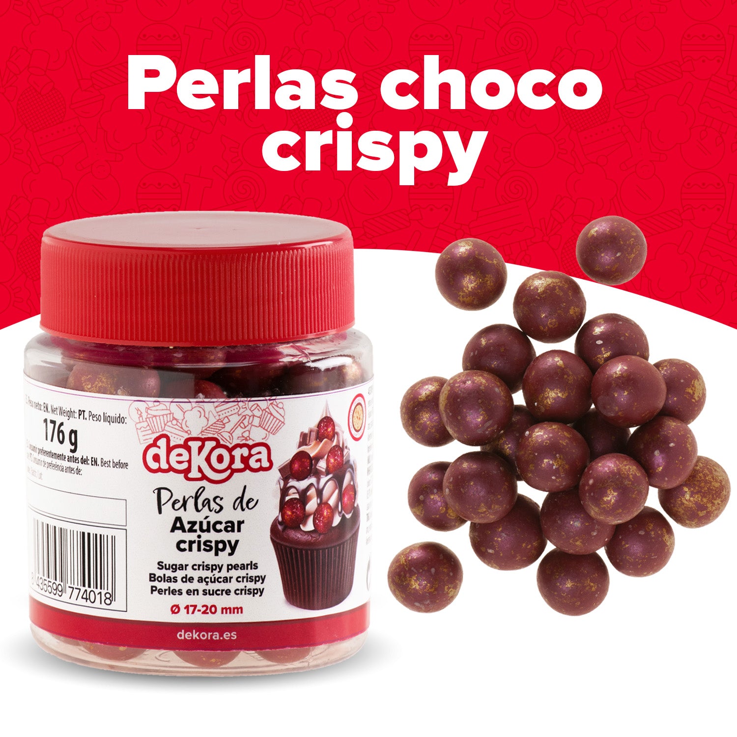 PERLAS DE AZUCAR CRISPY  ROJO Y DORADO Ø1.7-2CM 176GR