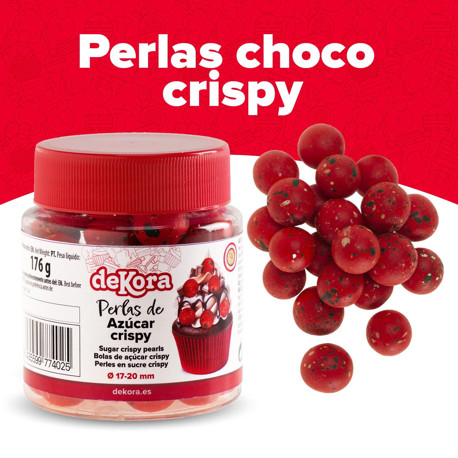 PÉROLAS DE AÇÚCAR CROCANTES VERMELHAS, VERDES, BRANCAS Ø1,7-2CM 176G