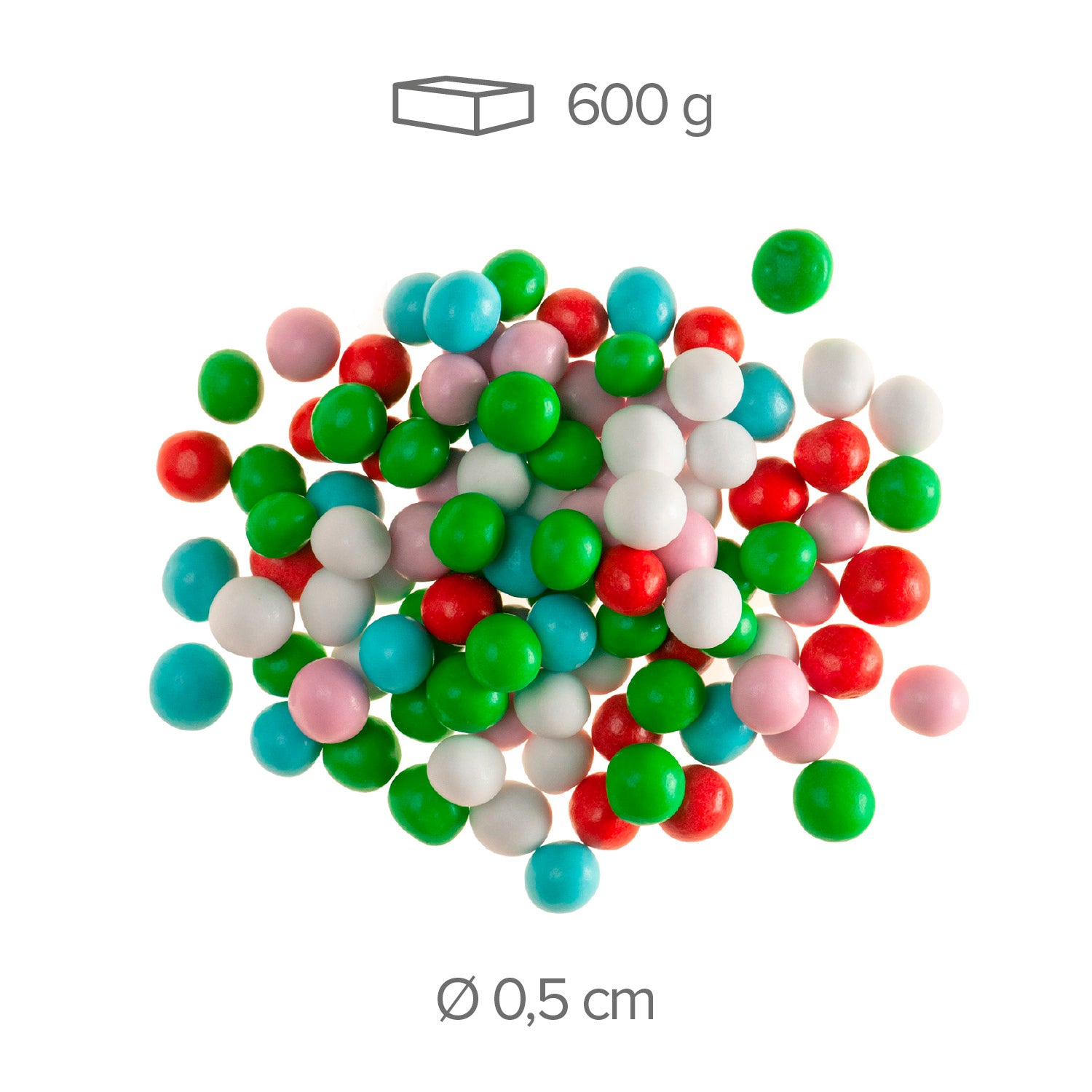 MINI PÉROLAS DE AÇÚCAR CROCANTES MULTICORES Ø 0,6CM 600G