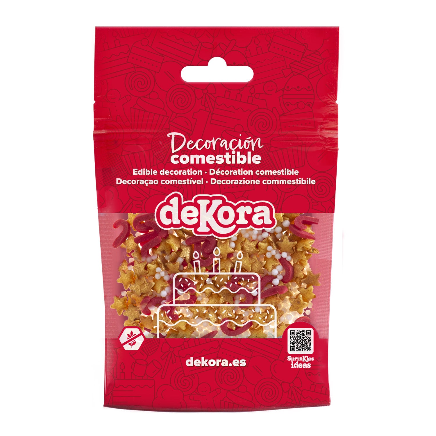 SPRINKLE MÉLANGE DE CONFETTIS ÉTOILES DORÉES ET BÂTONNETS ROUGES 100G