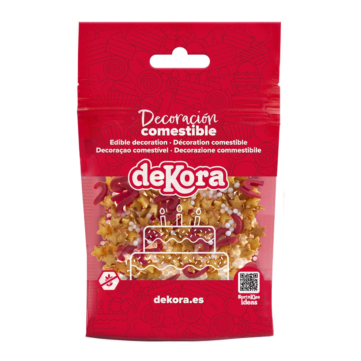SPRINKLE MISTURA DE CONFETTIS ESTRELAS DOURADAS E PAUS VERMELHOS 100G