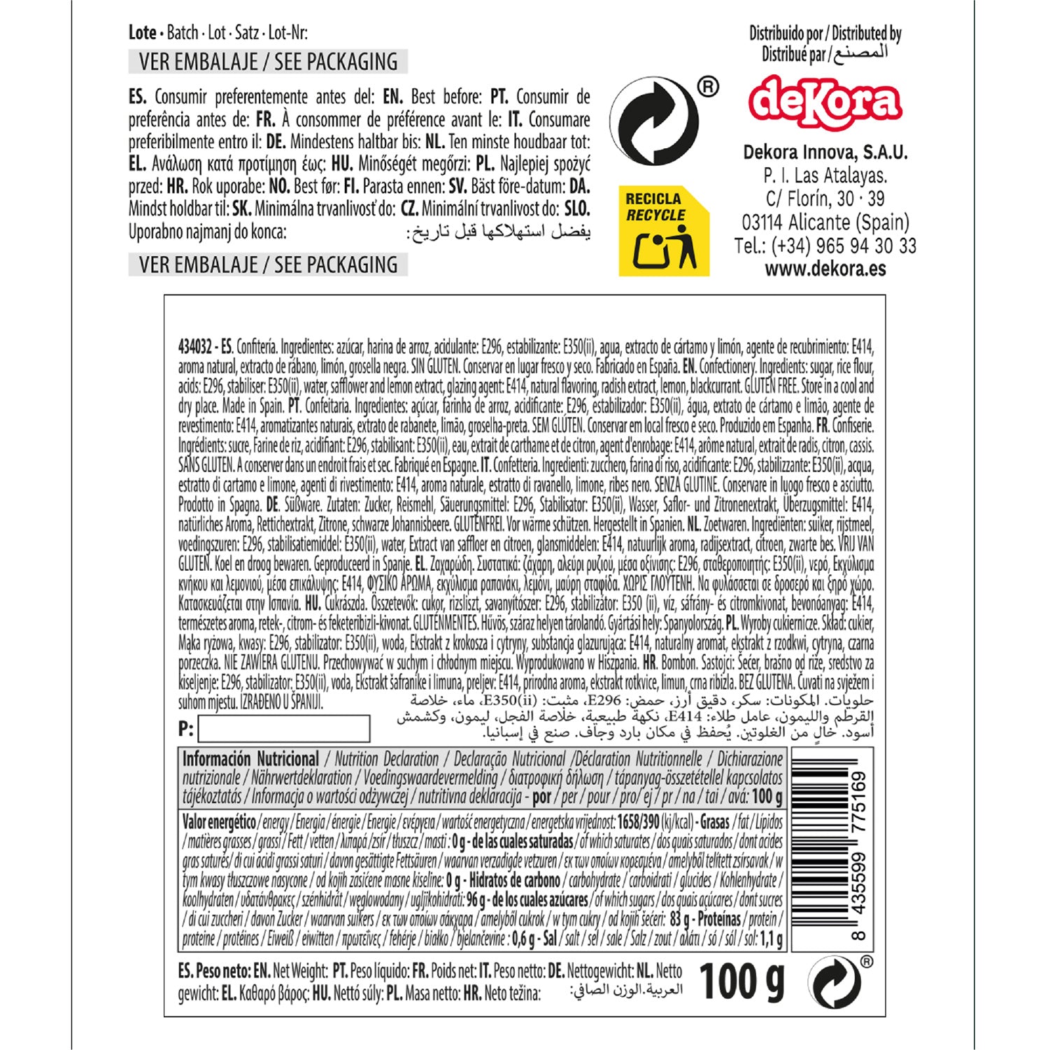 DECORACIÓN DE AZÚCAR DEKOCRUNCHIES SABOR NARANJA 100G