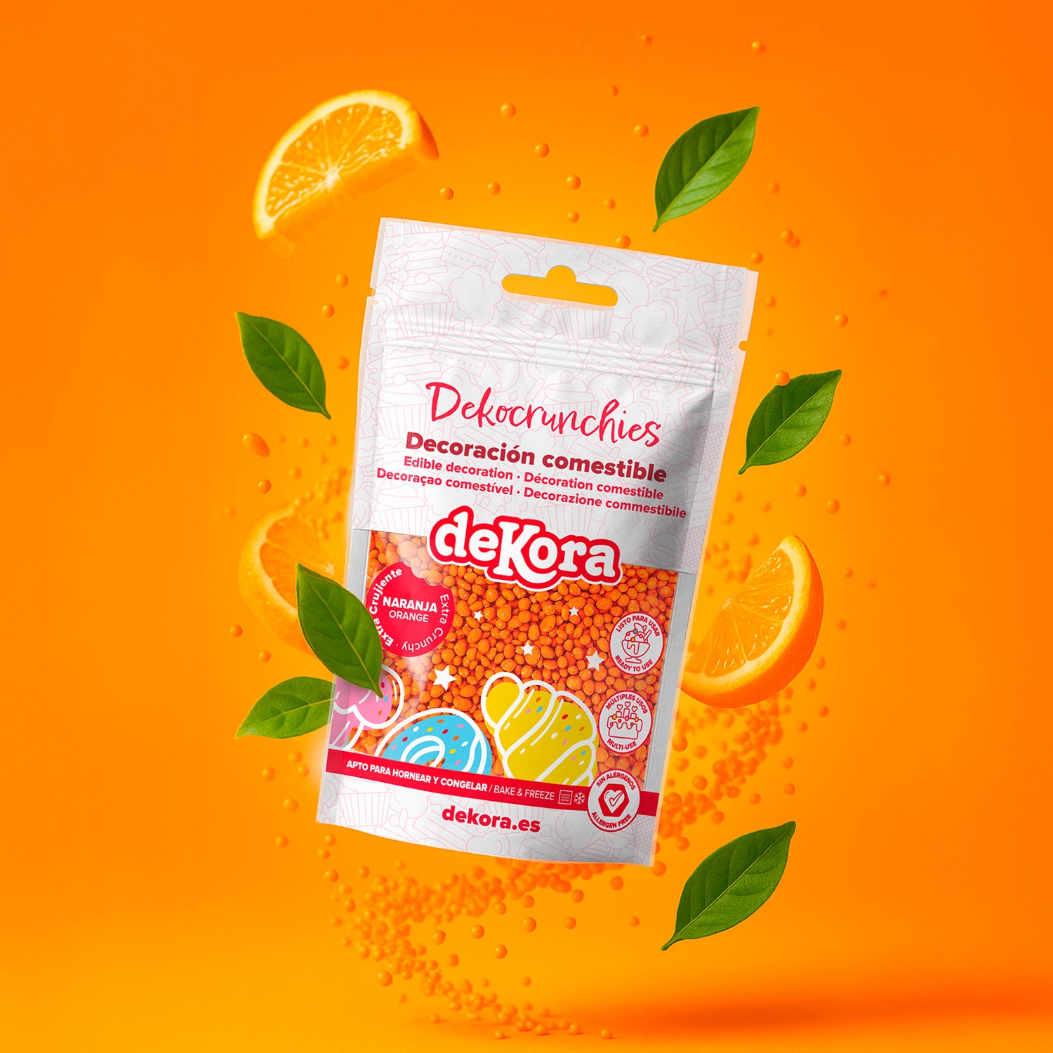 DECORACIÓN DE AZÚCAR DEKOCRUNCHIES SABOR NARANJA 100G