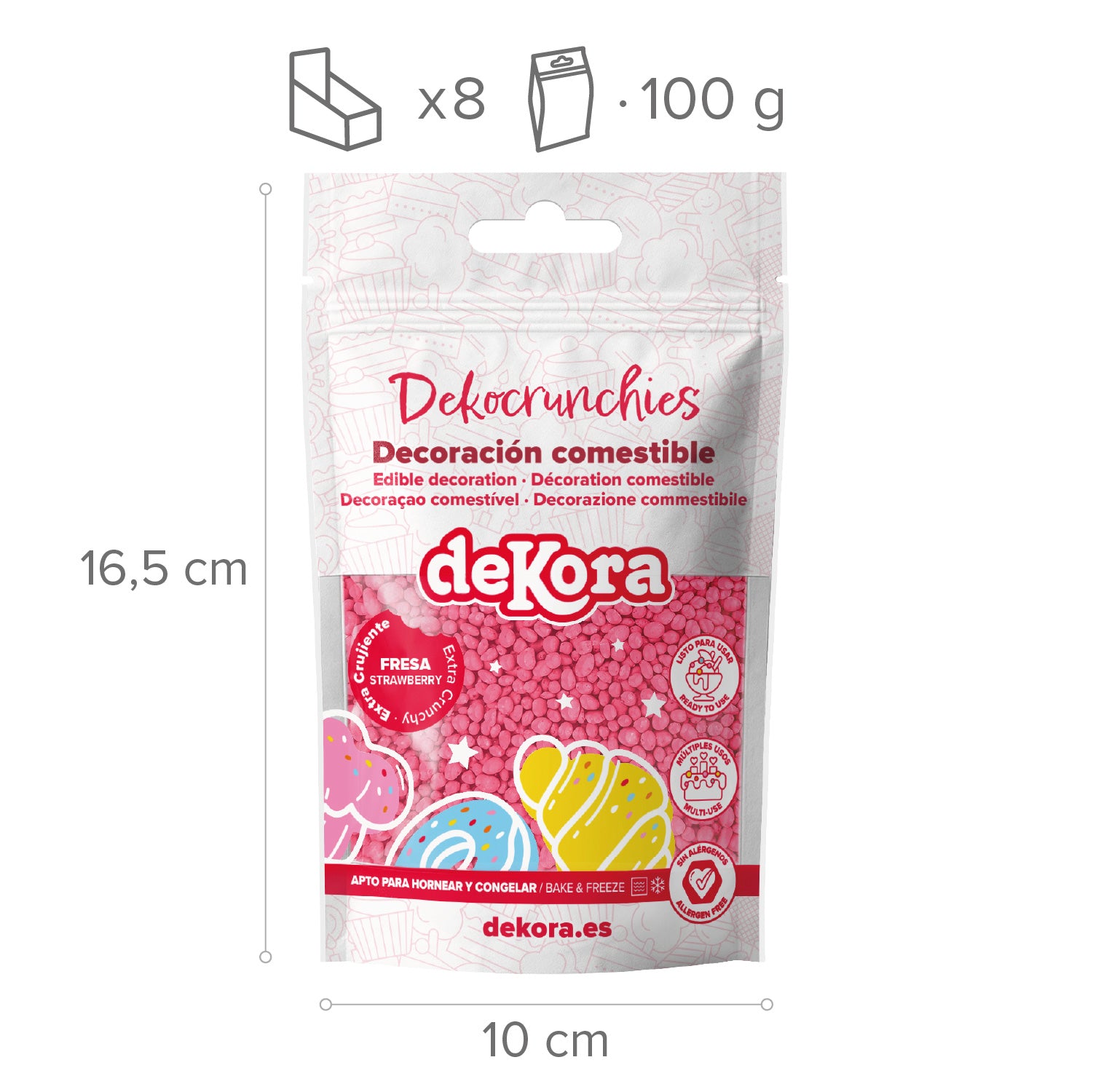 DECORACIÓN DE AZÚCAR DEKOCRUNCHIES SABOR FRESA 100G