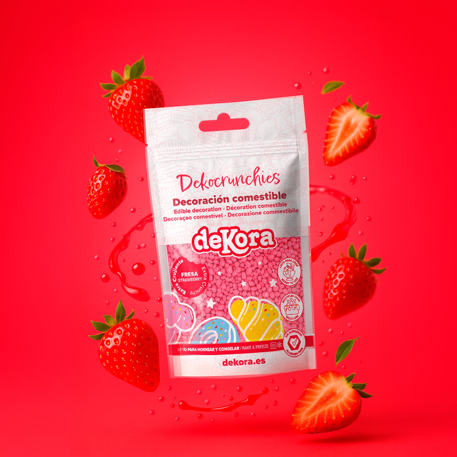DECORACIÓN DE AZÚCAR DEKOCRUNCHIES SABOR FRESA 100G
