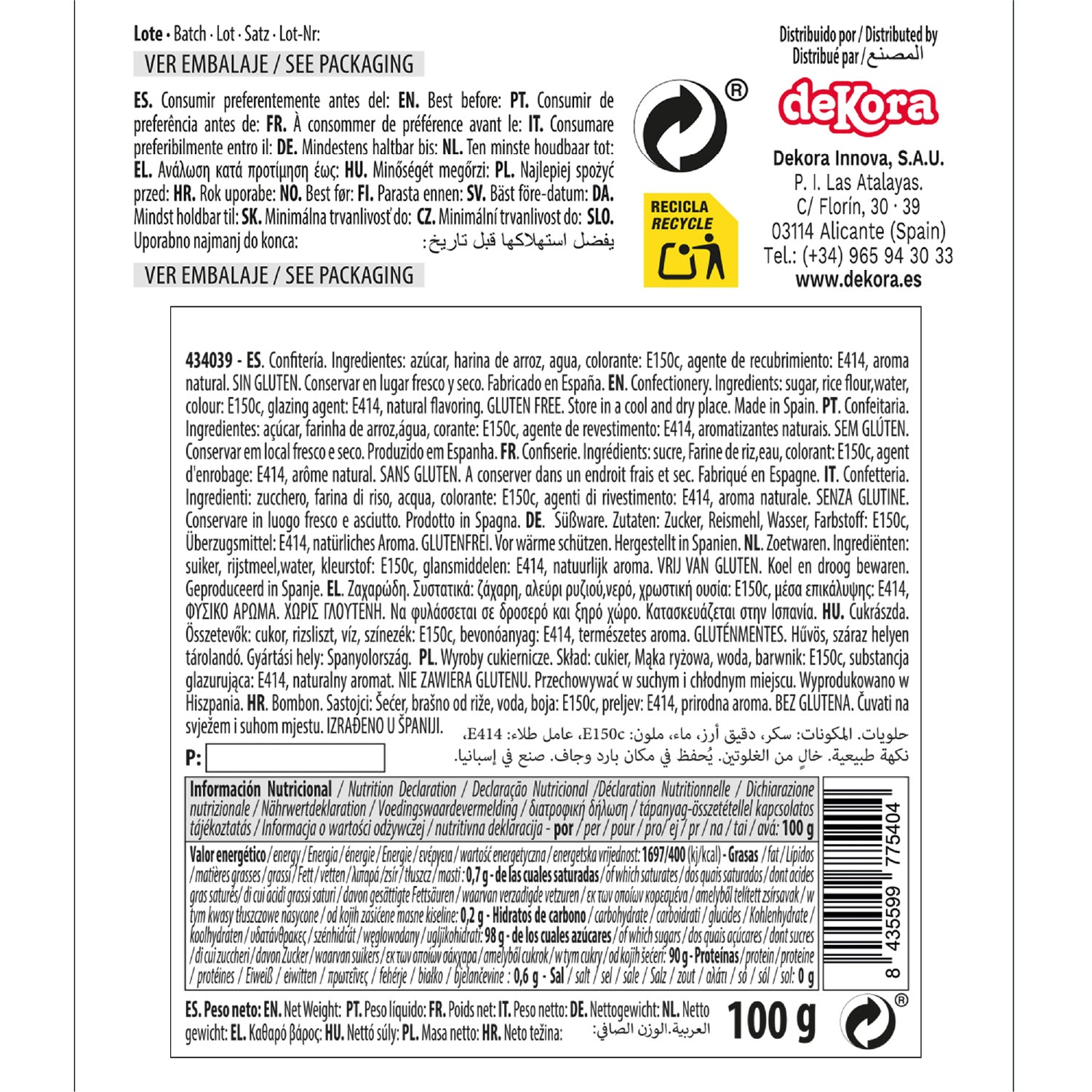 DECORACIÓN DE AZÚCAR DEKOCRUNCHIES SABOR CARAMELO 100G