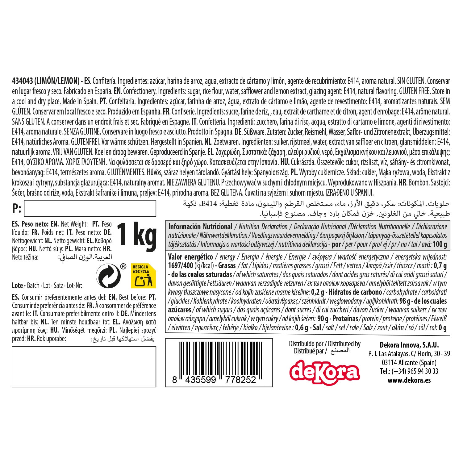 DEKOCRUNCHIES SABOR LIMÓN 1KG