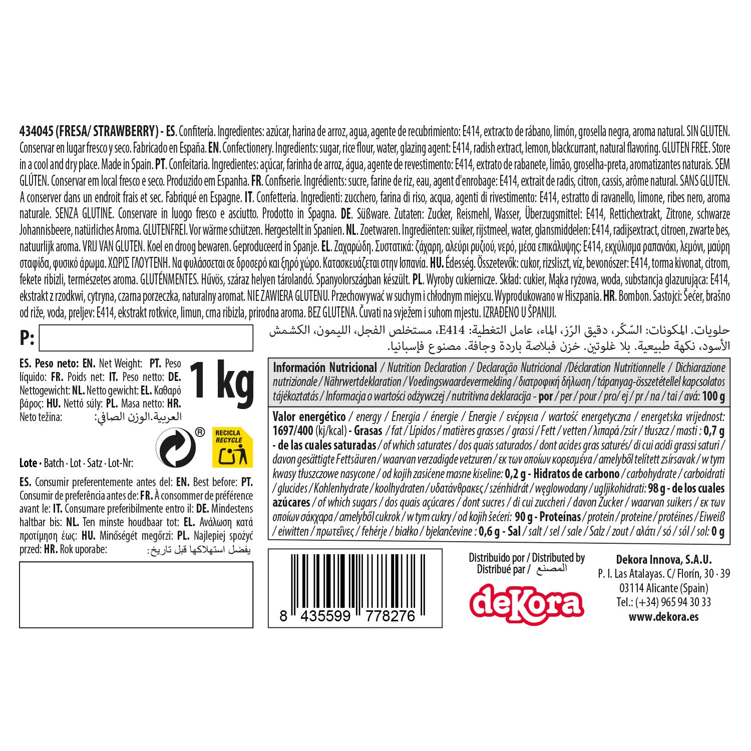 DEKOCRUNCHIES SABOR FRESA 1KG