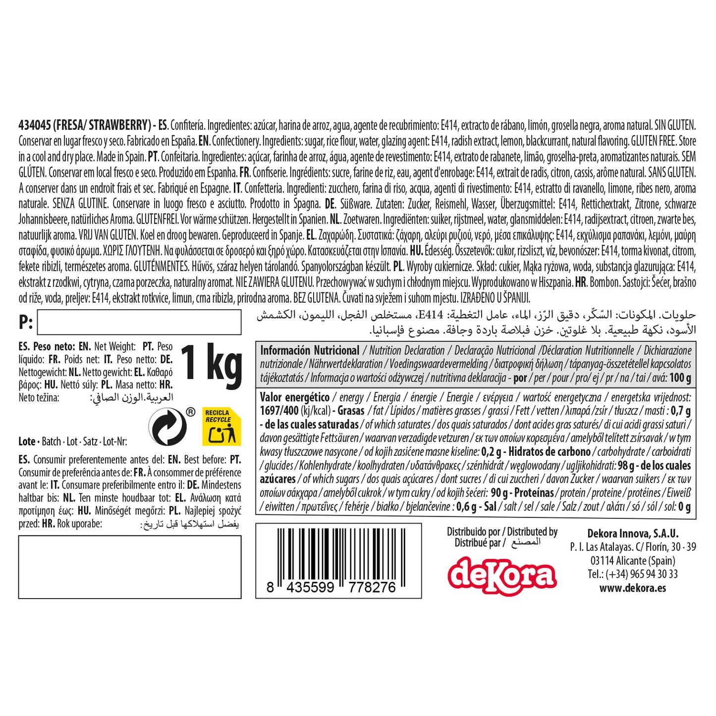 DEKOCRUNCHIES SABOR FRESA 1KG