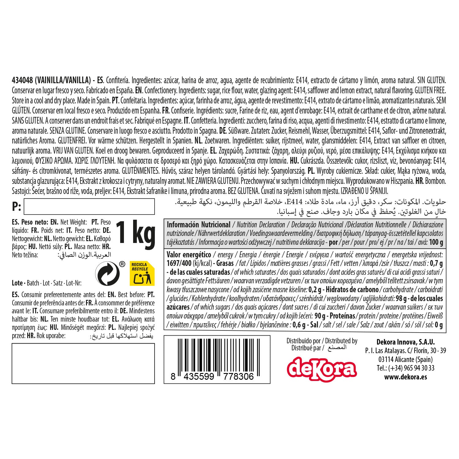 DEKOCRUNCHIES VANILLA FLAVOUR 1KG