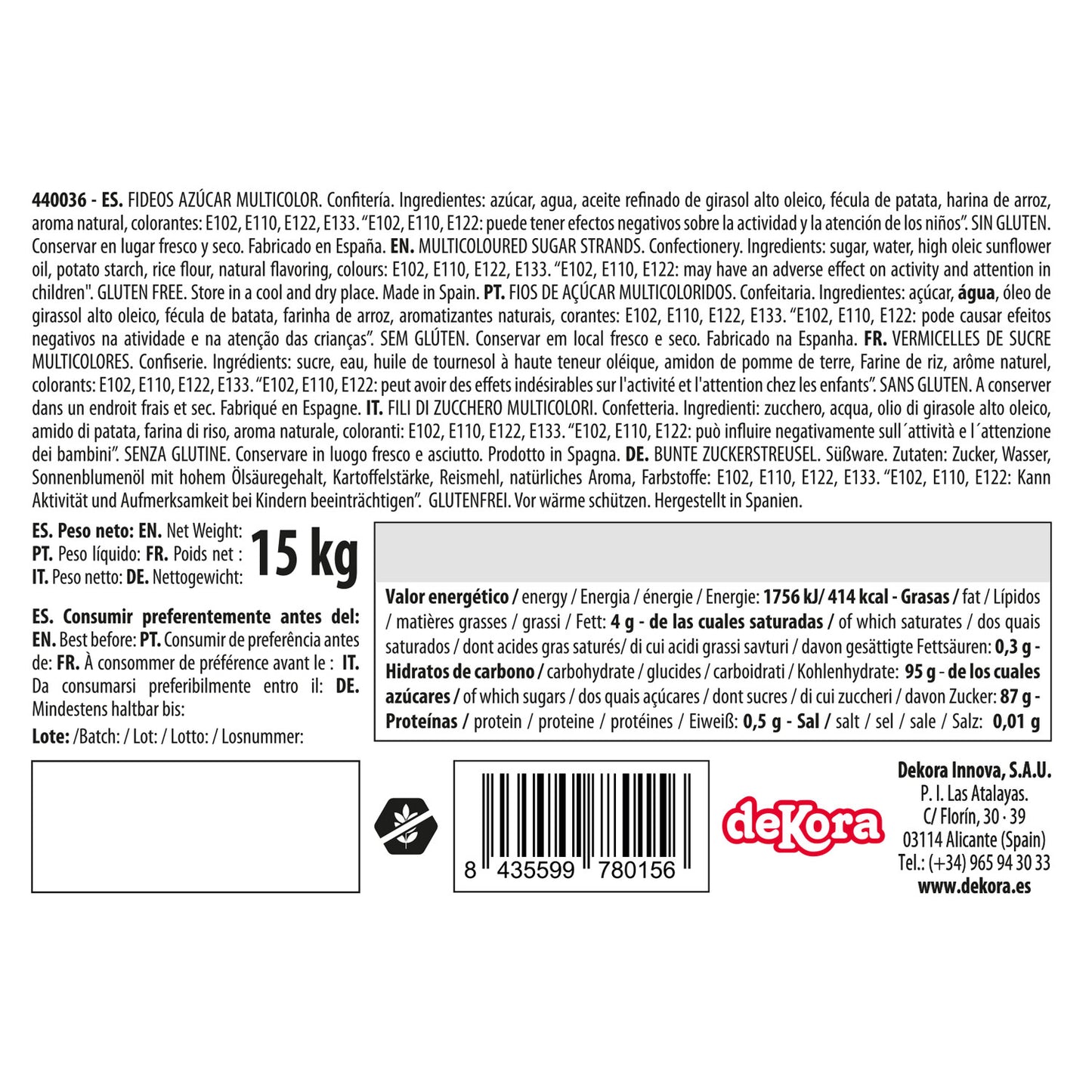 CODETTA IN ZUCCHERO COLORI 15KG