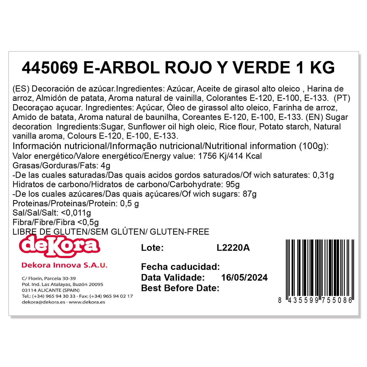 CONFETTI AÇÚCAR ÁRVORE DE NATAL VERDE E VERMELHA 1KG