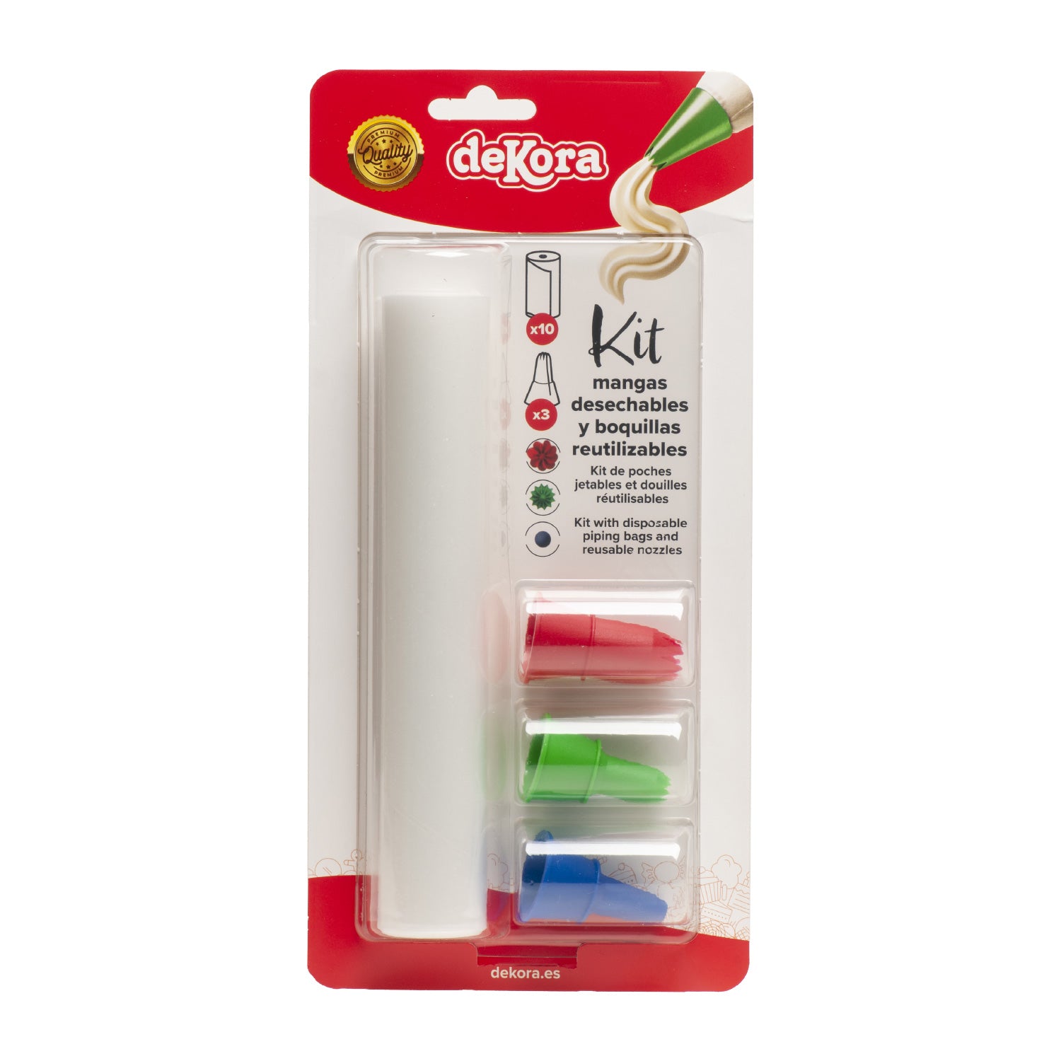 KIT DE DÉCORATION 10 SACS-3 DOUILLE RÉUTILISABLES ASSORTIES