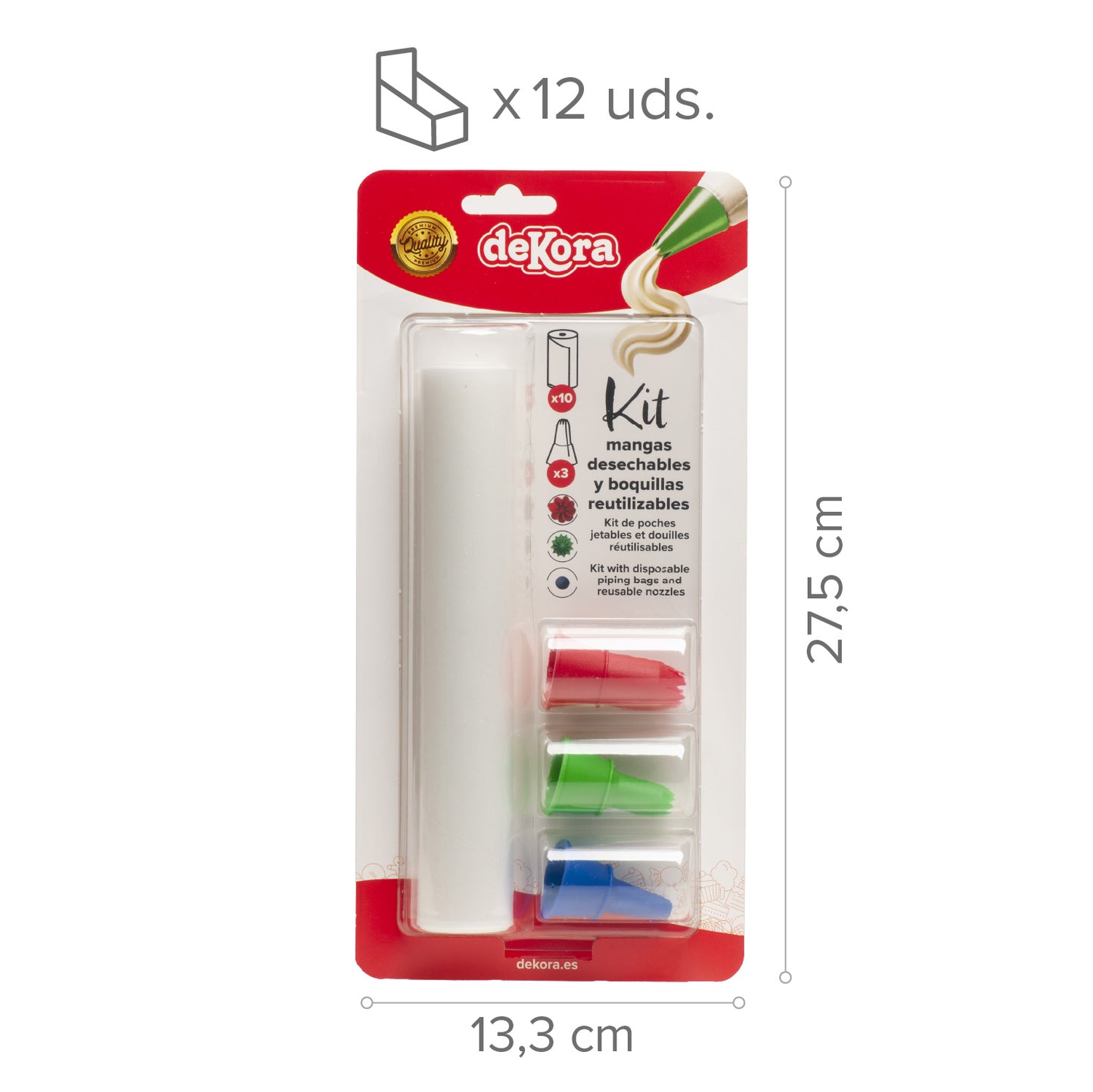 KIT DE DÉCORATION 10 SACS-3 DOUILLE RÉUTILISABLES ASSORTIES