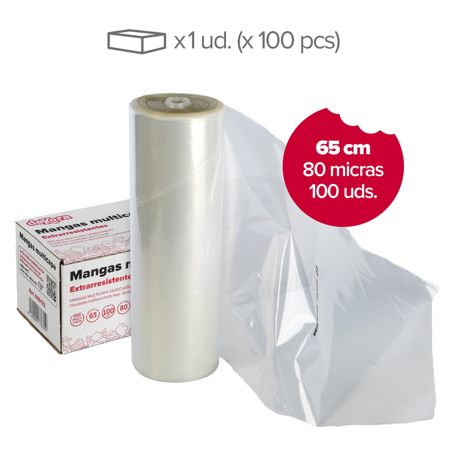 MANGA DESECHABLE TRANSP. MULTICAPA 65 CM 100 UDS-80 MICRAS