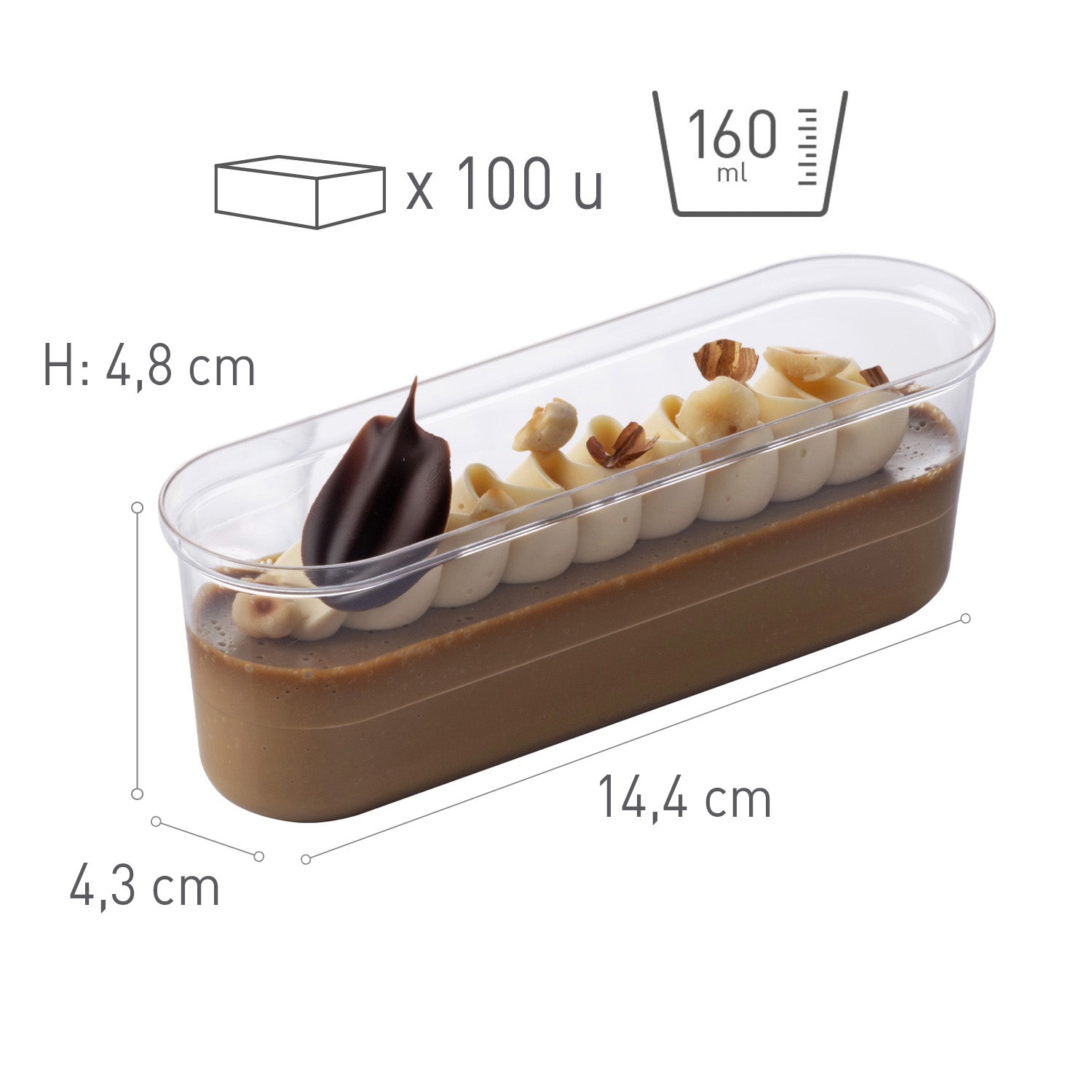 PLASTIC ECLAIR CUP XL 144X43H48MM CAP.165ML