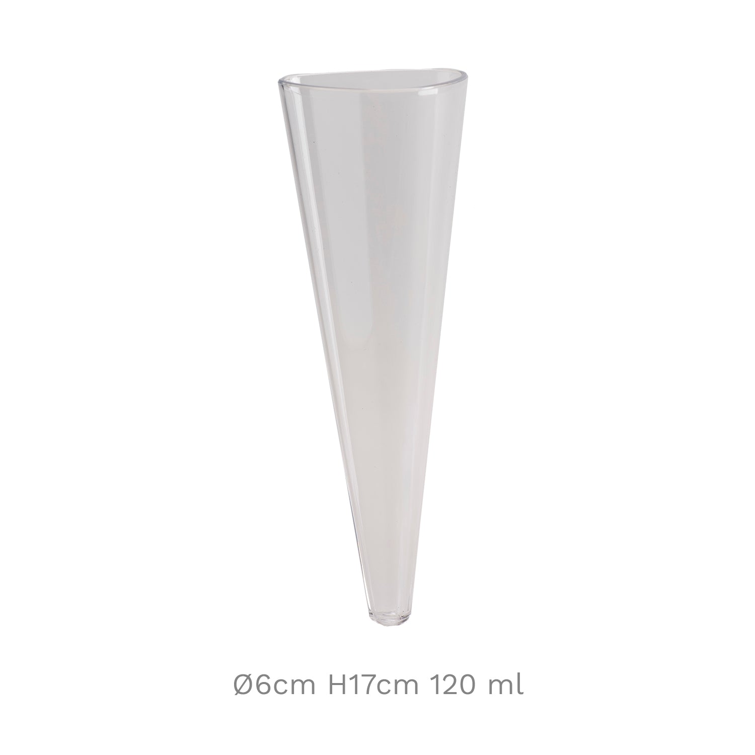SET 20 CONOS EN PLÁSTICO TRANSPARENTES Ø6CM H17CM 120ML