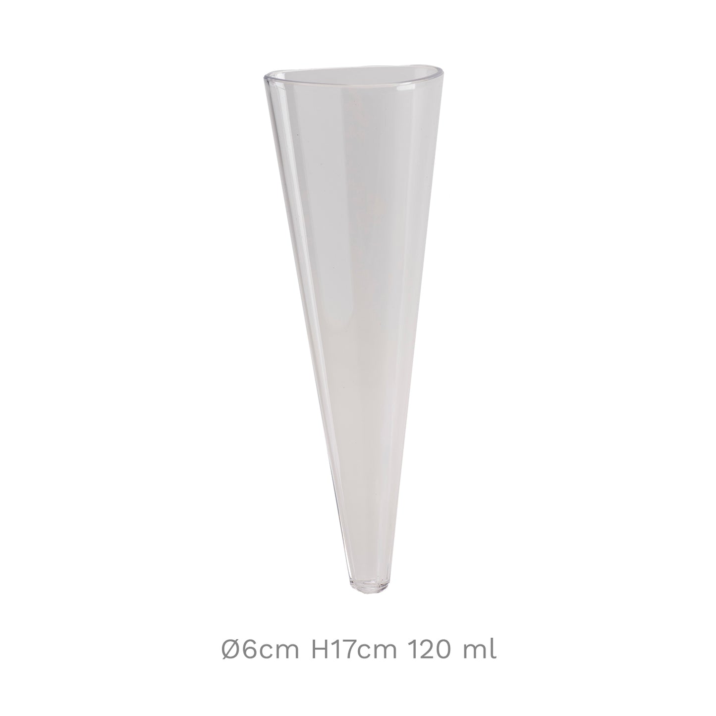 SET 20 CONOS EN PLÁSTICO TRANSPARENTES Ø6CM H17CM 120ML