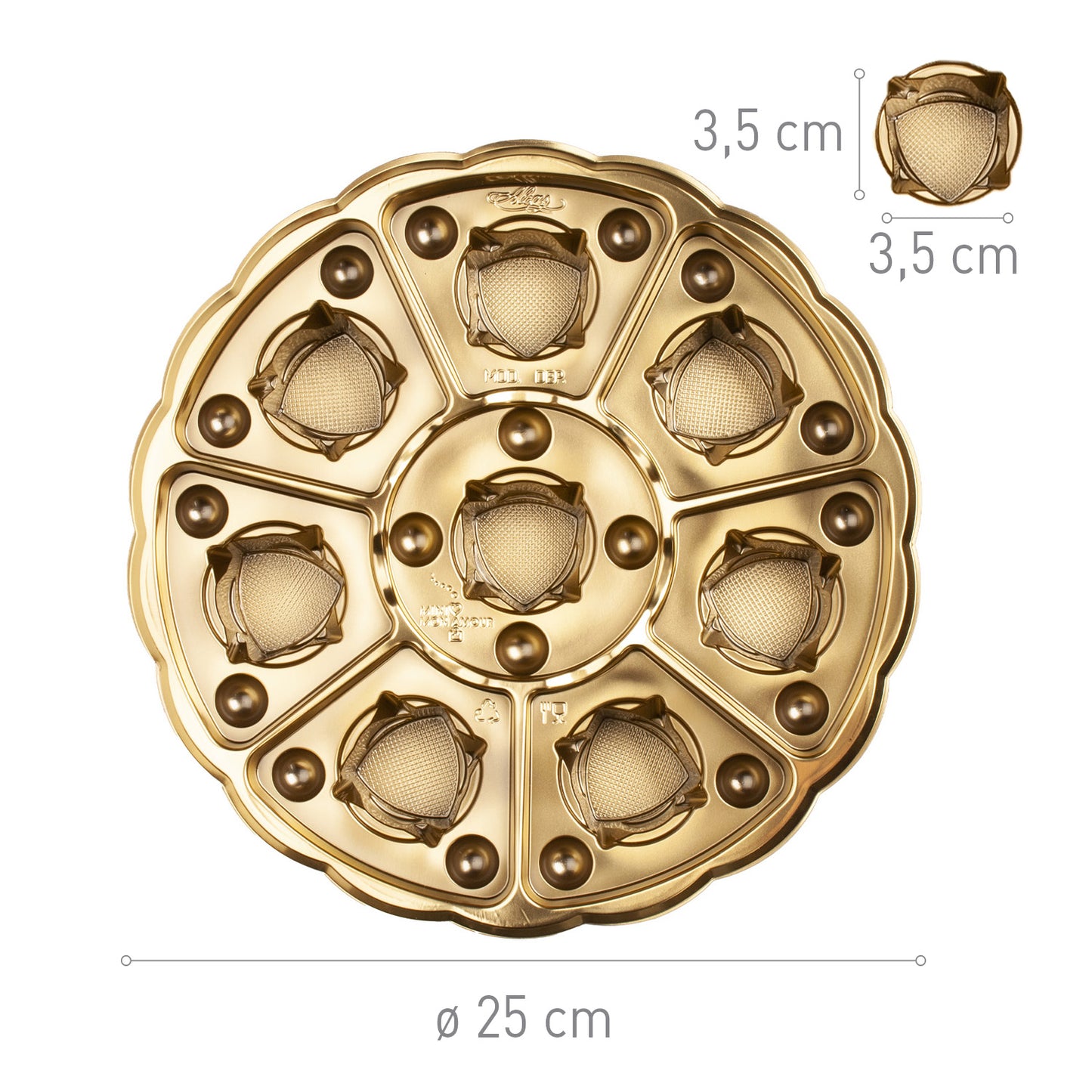 CAJA REDONDA COLOR ORO 8 PZAS