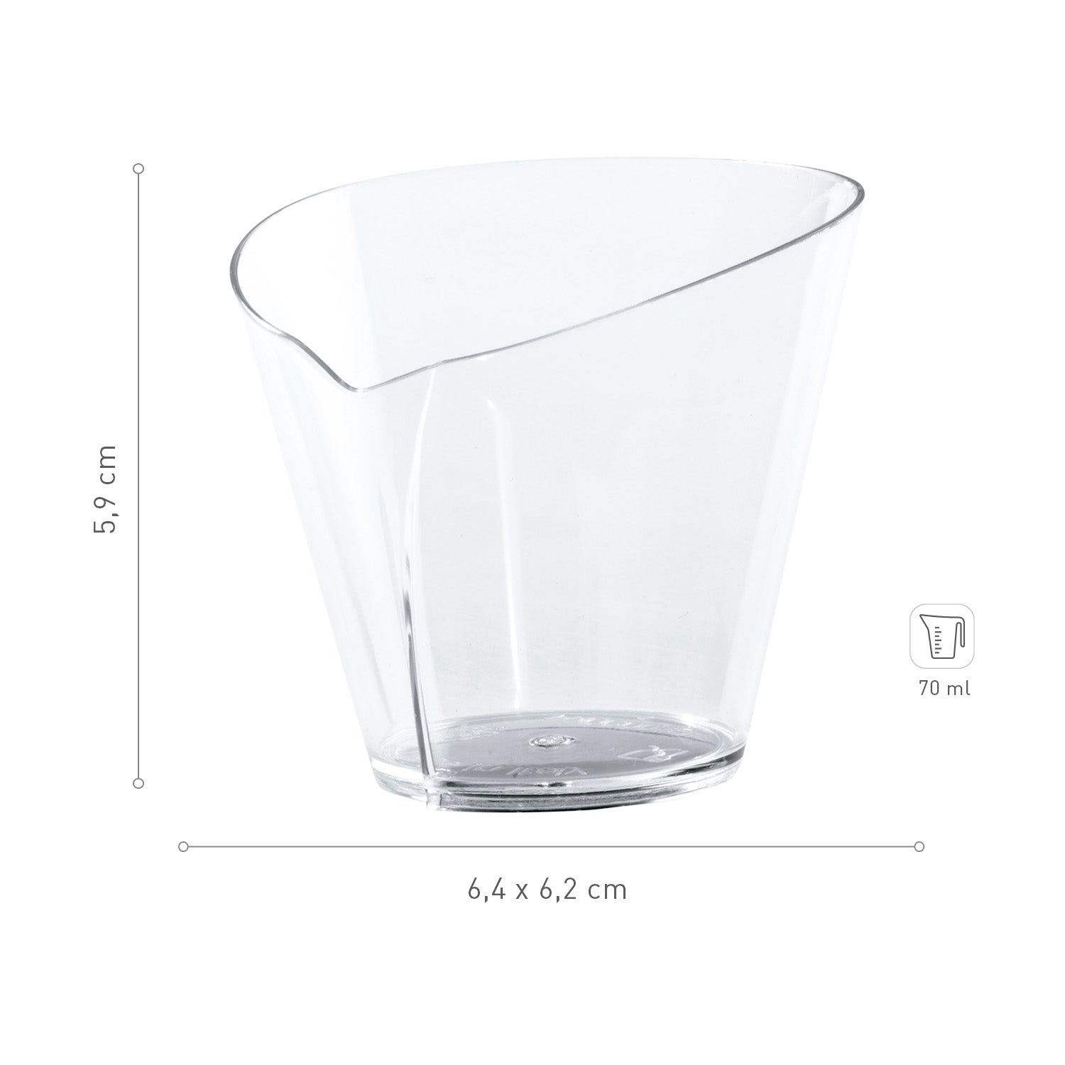 VASITO PLASTICO TRANSPARENTE WAFFLE 64X62 H59MM CAP.70ML