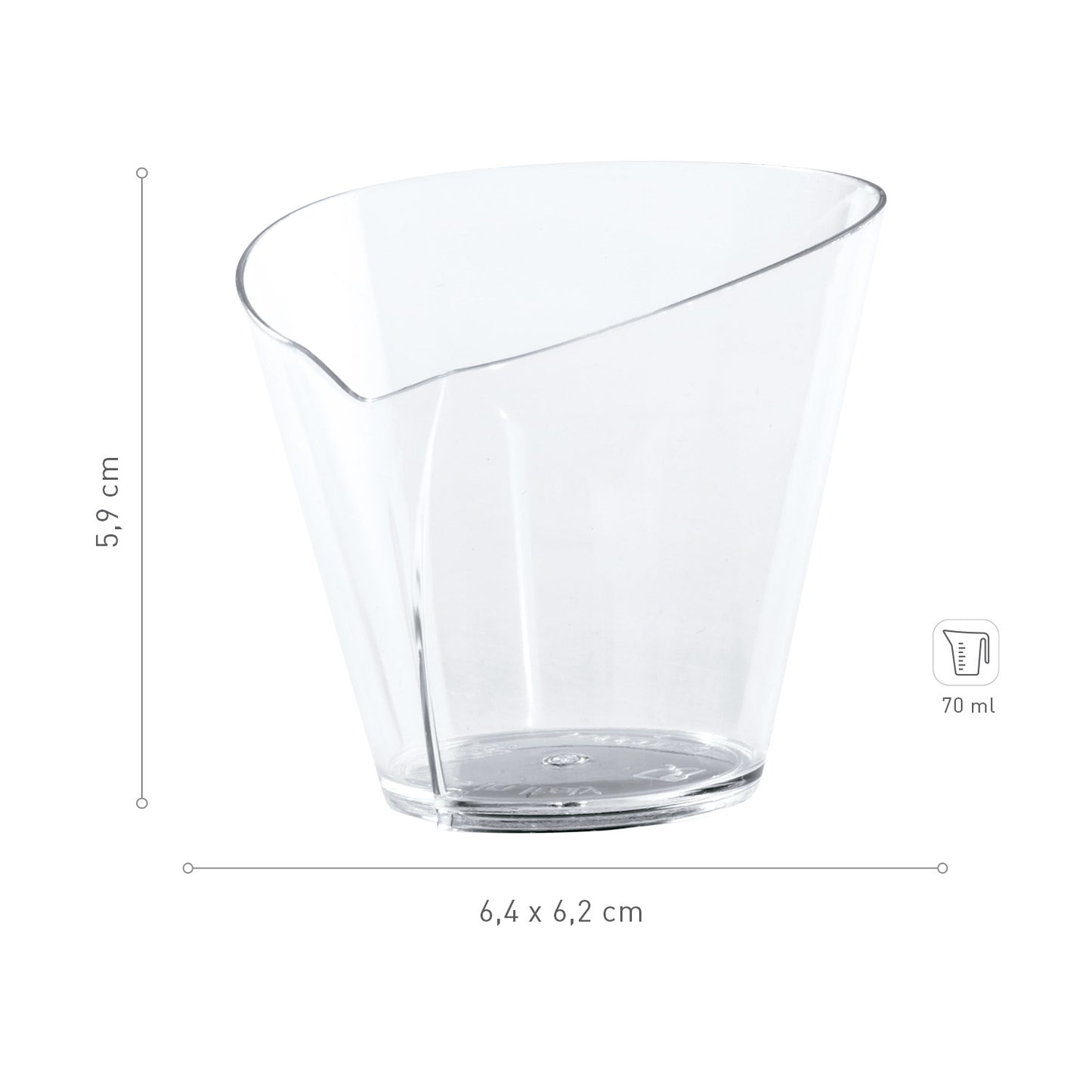 VASITO PLASTICO TRANSPARENTE WAFFLE 64X62 H59MM CAP.70ML