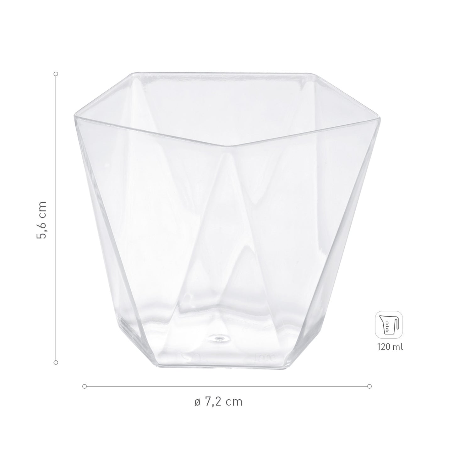 VASITO PLASTICO PENTA Ø 72 H56MM | CAP. 120ML
