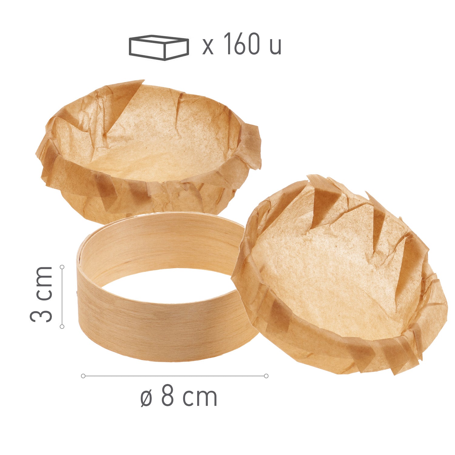 AROS DE MADERA 8 Ø X 3 H CM CON PAPEL - 160 UDS