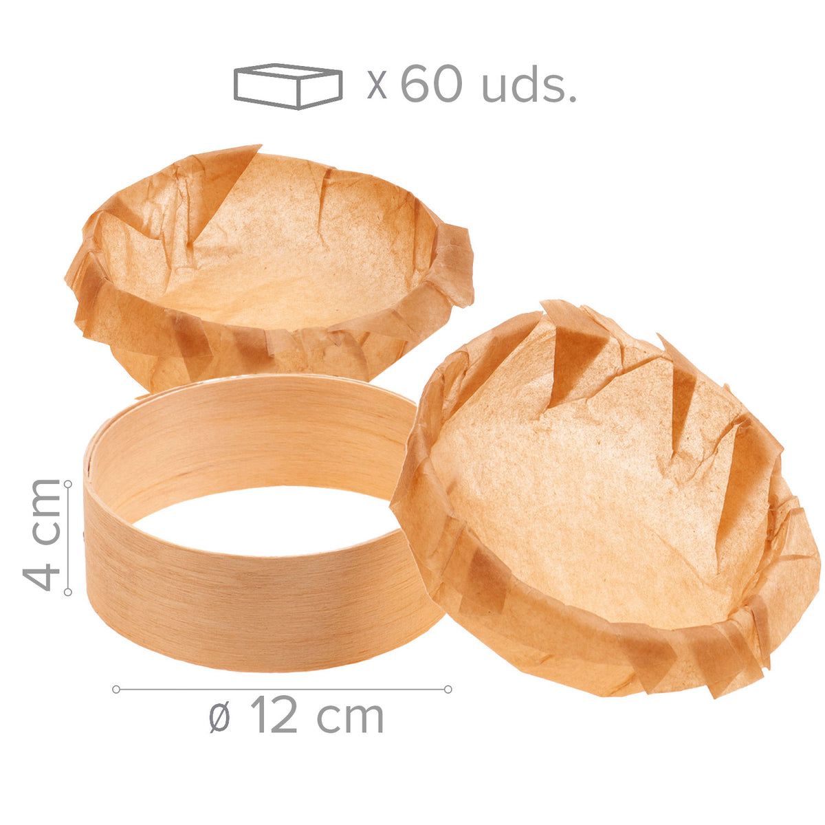 AROS DE MADERA 12 Ø X 4 H CM CON PAPEL - 60 UDS