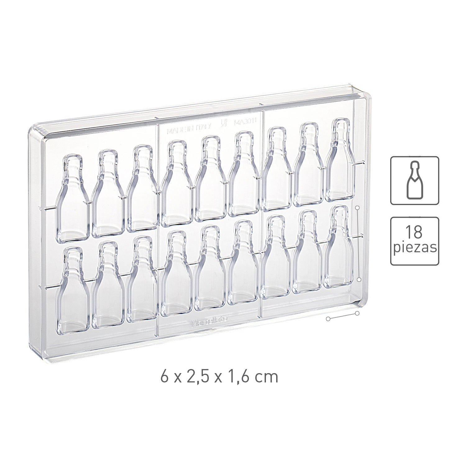 MOLDE POLICARBONATO MINI BOTELLA 60X20.5 H16 MM |18 PIEZAS
