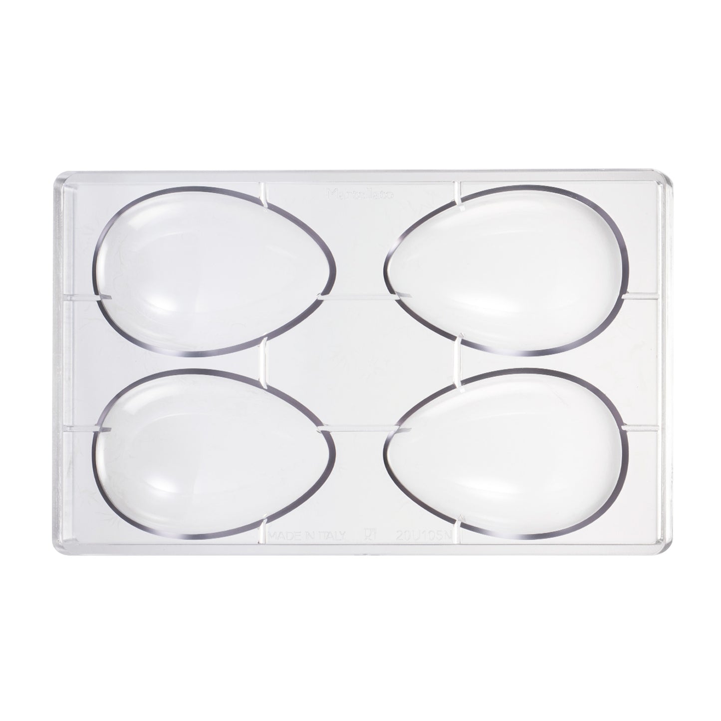 MOULE POLYCARBONATE POUR 2 OEUFS 70GR 72X105MM | 4 MOITIÉS