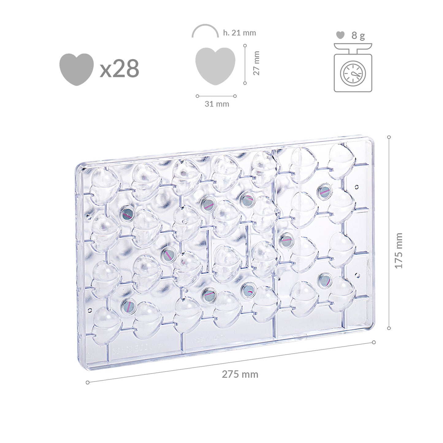 MOLDE POLICARBONATO CON IMANES CORAZÓN 3D 31X27H21MM | 28PZS