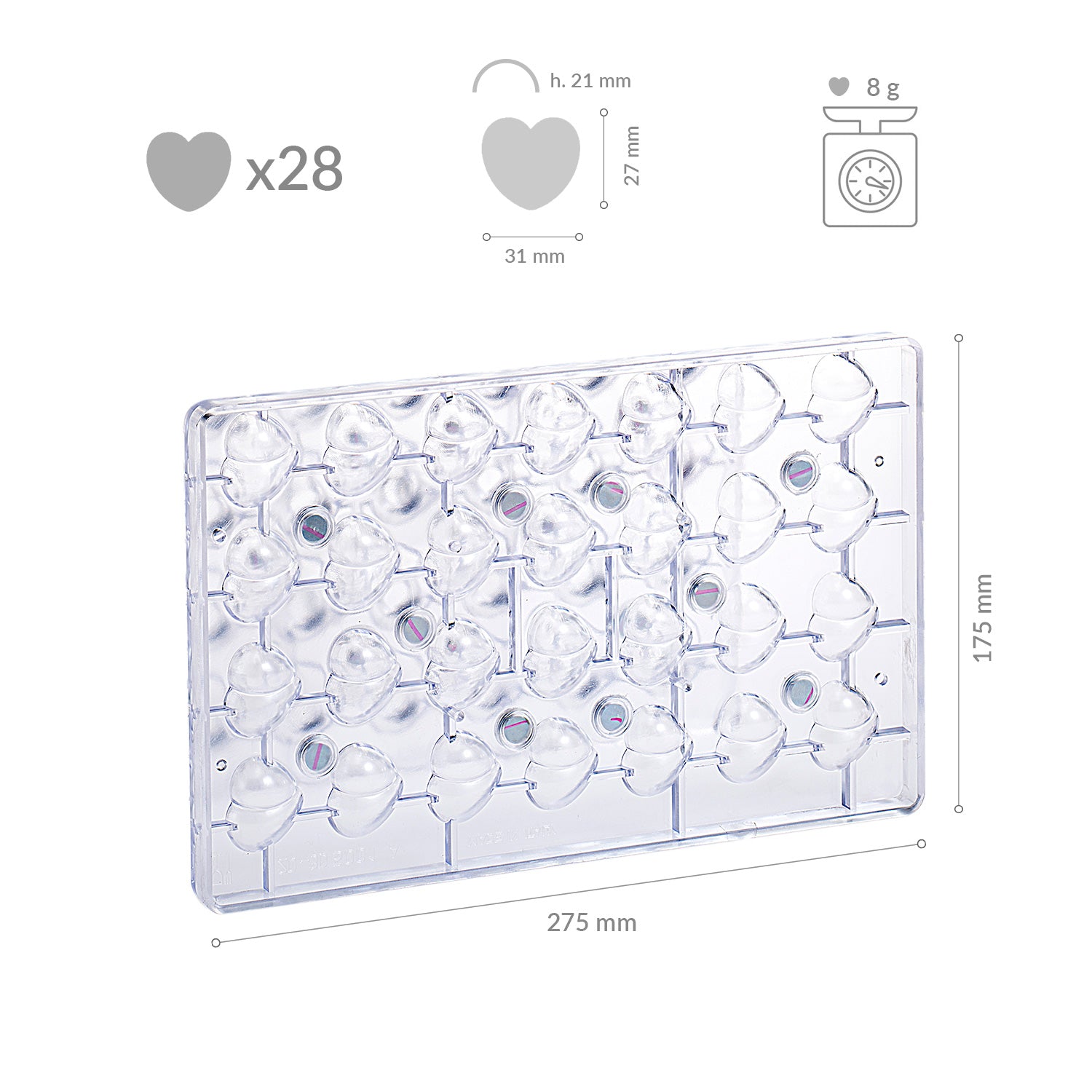 MOLDE POLICARBONATO CON IMANES CORAZÓN 3D 31X27H21MM | 28PZS