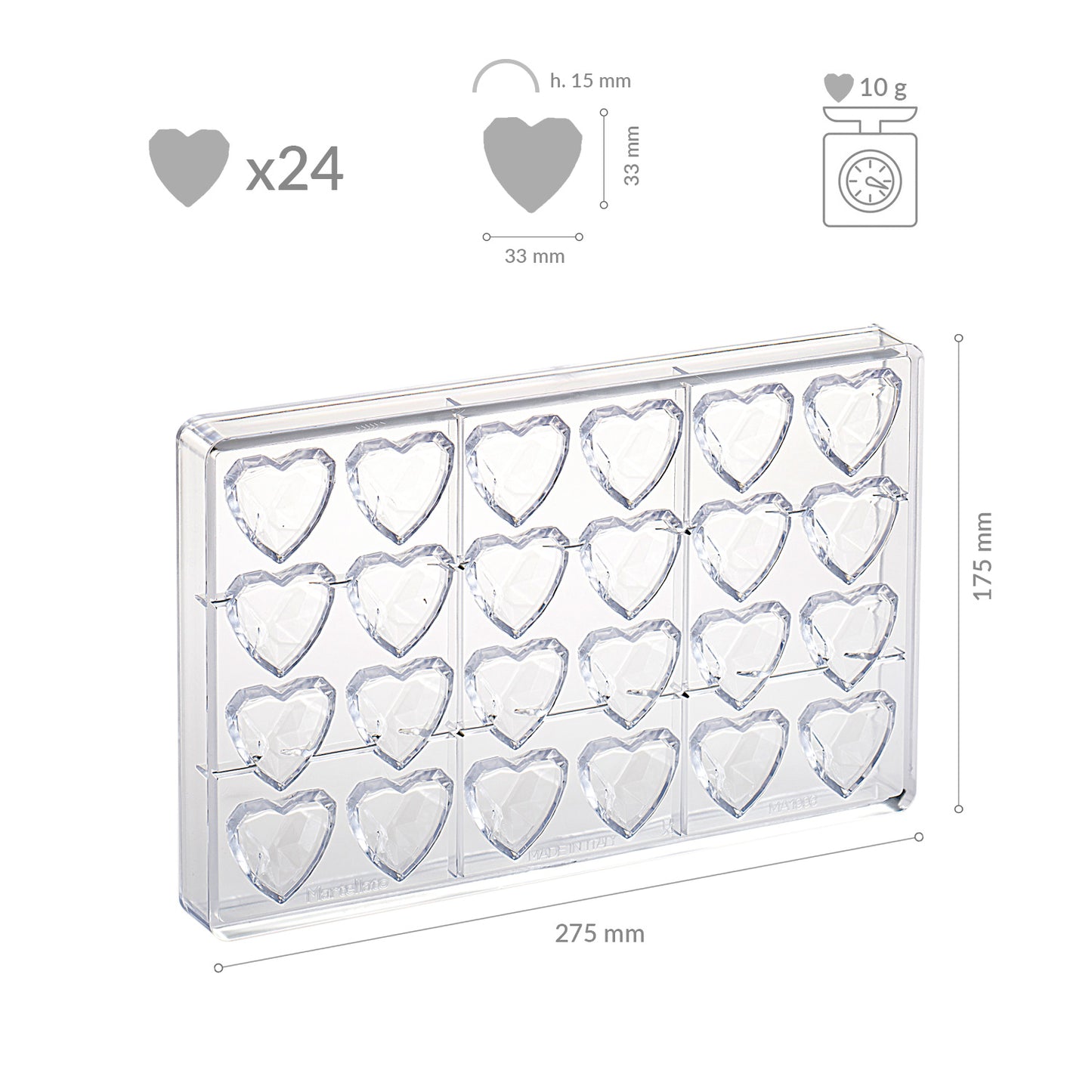 MOLDE POLICARBONATO CORAZÓN DIAMANTE 33X33H15MM | 24 PIEZAS