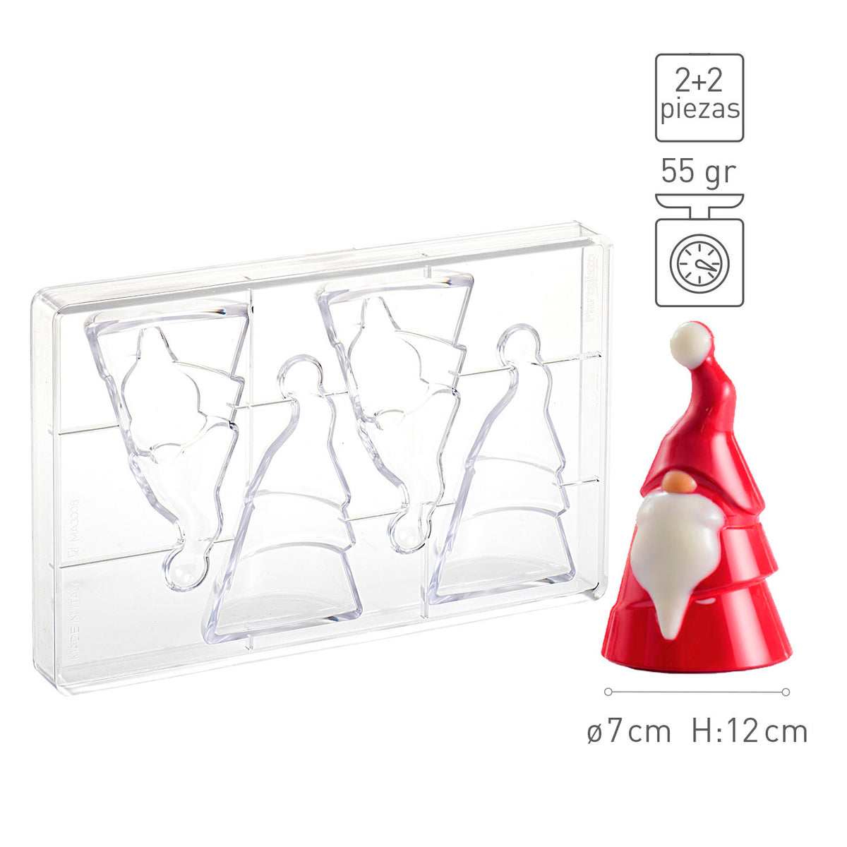 POLYCARBONATE MOULD SANTA CLAUS Ø 70 H 120MM | 4 PIECES