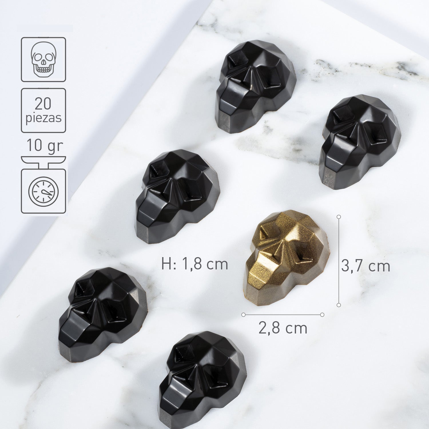 FORMA POLICARBONATO CRÂNIO DIAMANTE 37X28 H18MM | 20U