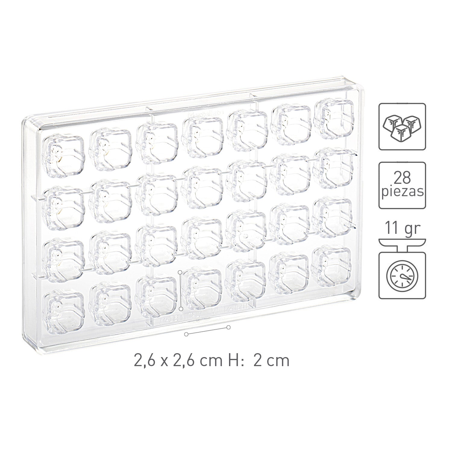 POLYCARBONATE GIFT MOULD 26x26 H20MM | 28 PIECES