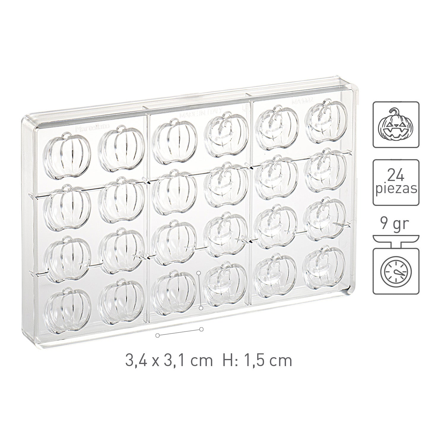 MOLDE POLICARBONATO CALABAZA 34X31 H15MM | 24 PIEZAS