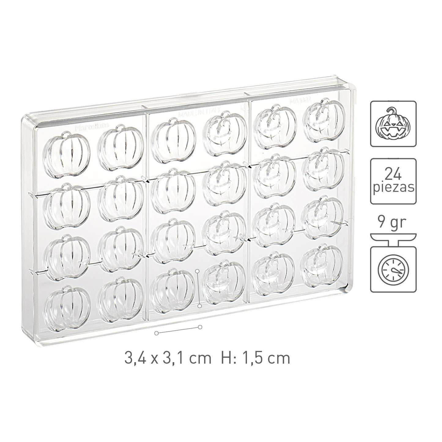 MOLDE POLICARBONATO CALABAZA 34X31 H15MM | 24 PIEZAS