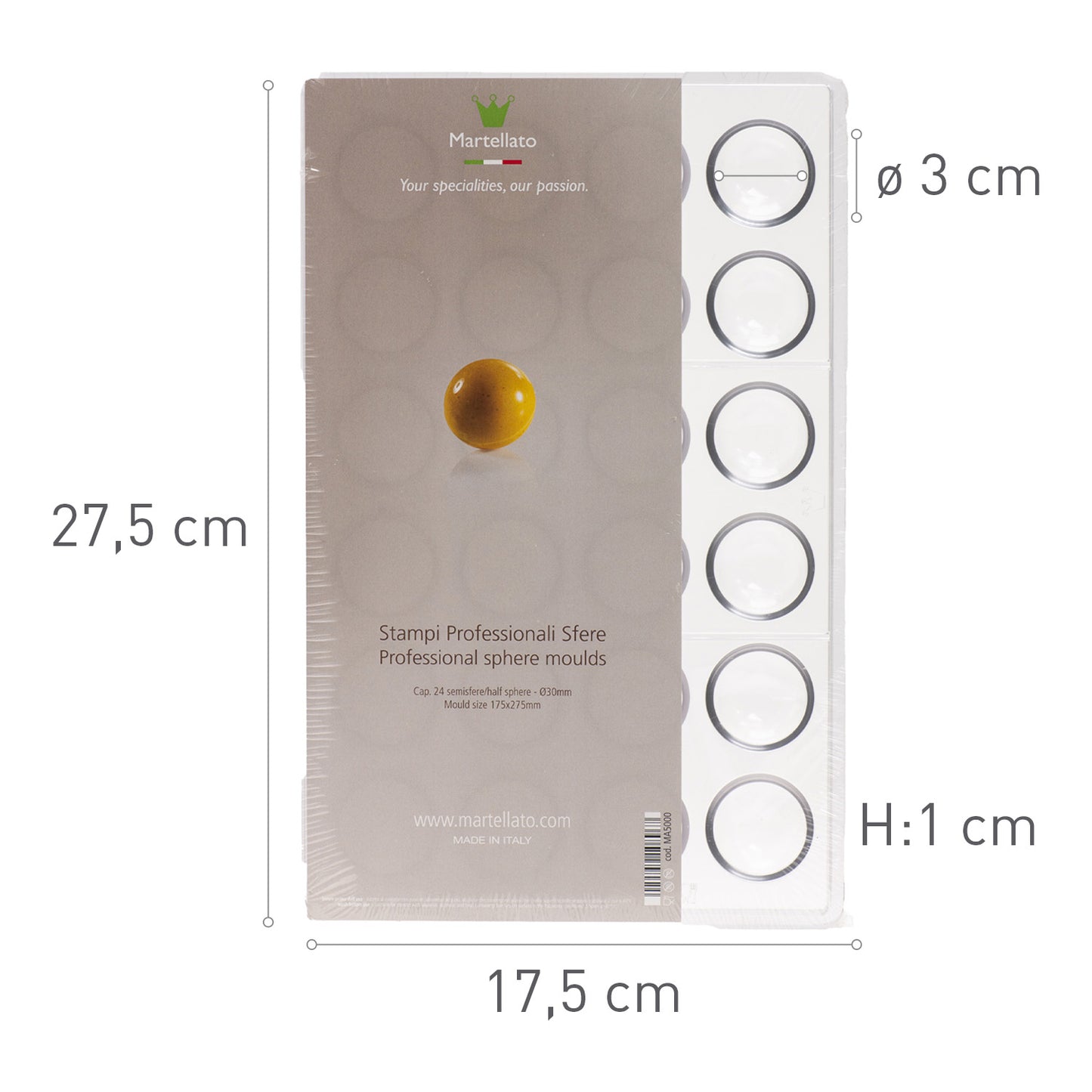 MOLDE POLICARBONATO CHOCOLATE MEDIA ESFERA 24 FORMAS Ø 30 MM