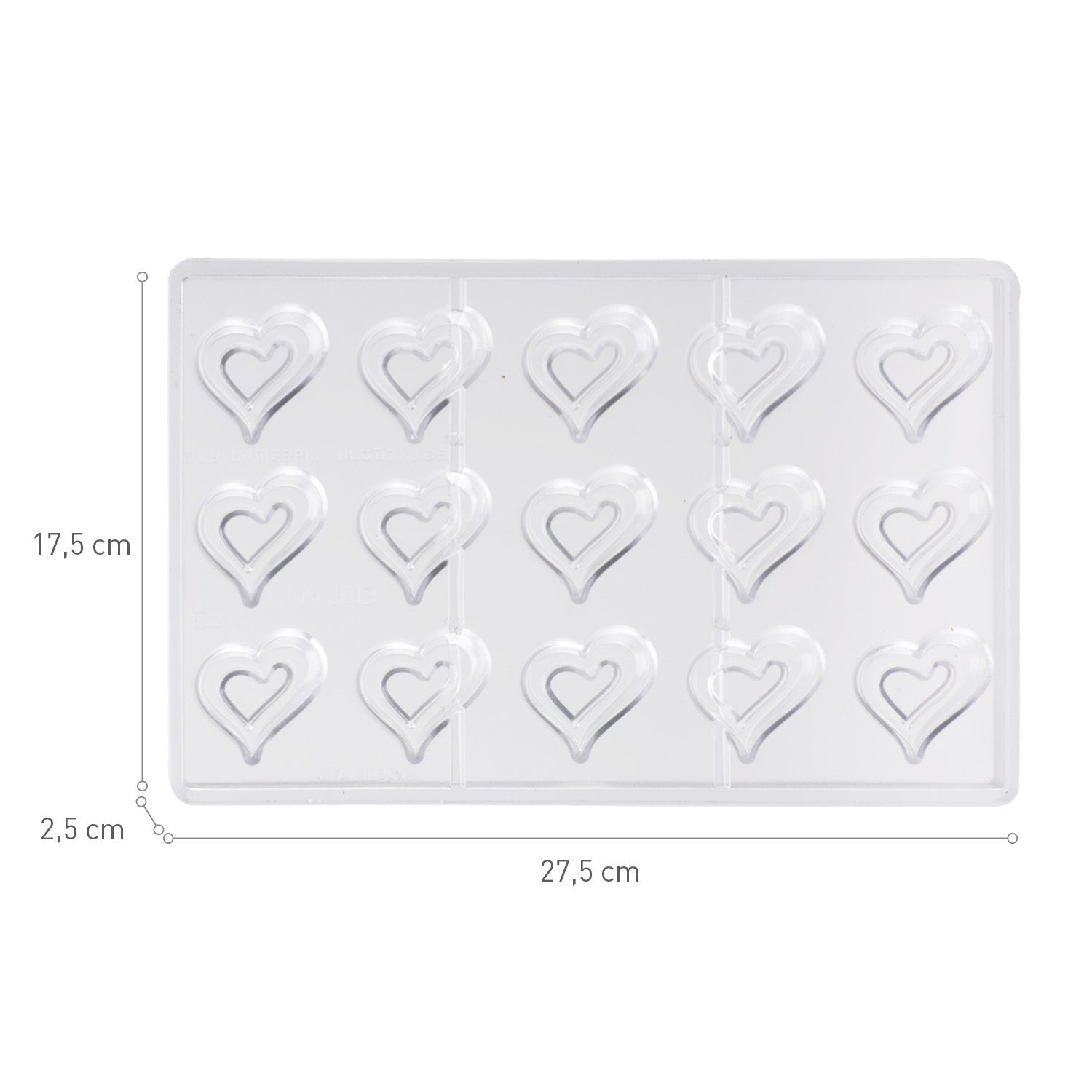 MOLDE POLICARBONATO CORAZON 40X42X15MM 15 PIEZAS